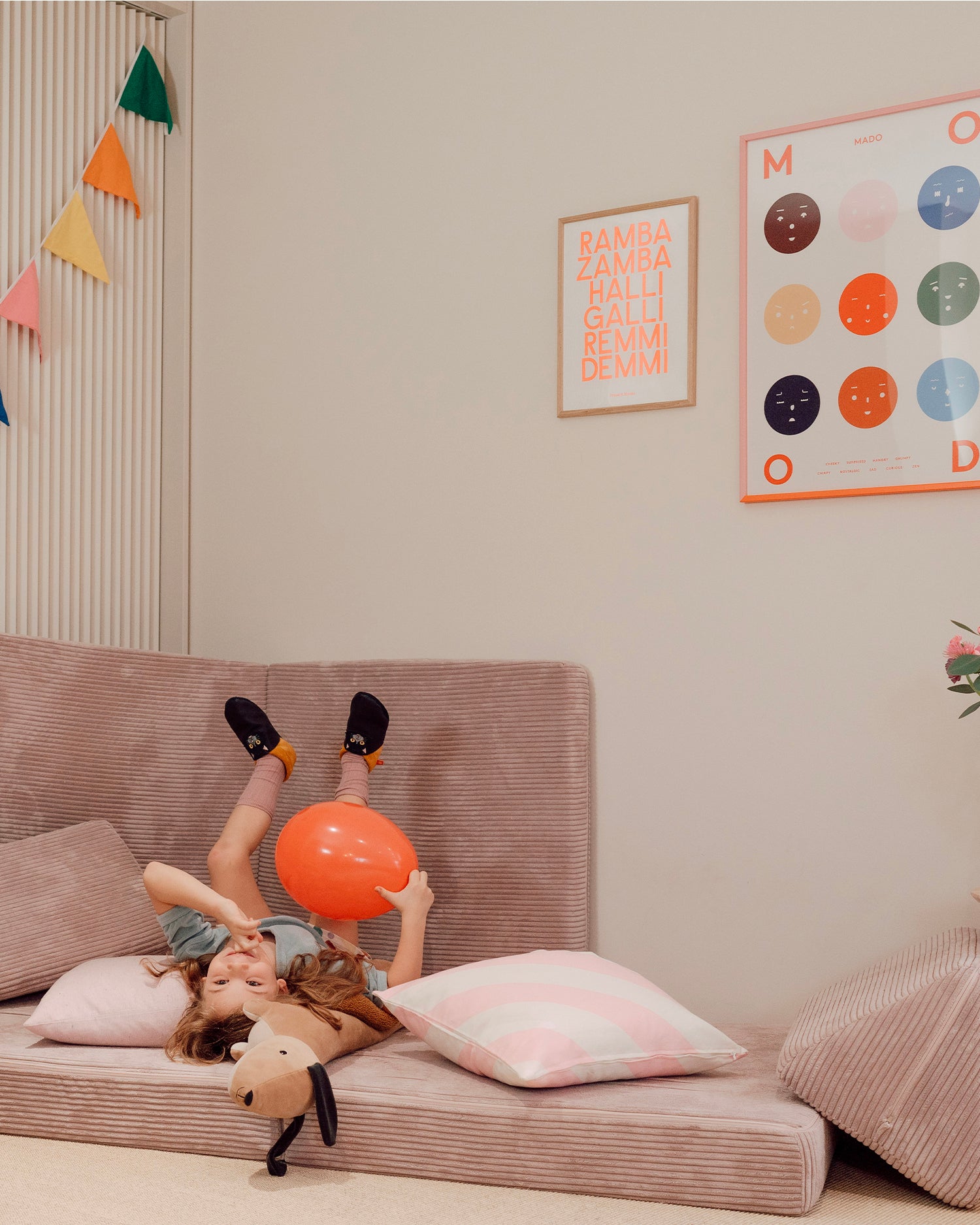 Divano modulare per bambini in velluto a coste