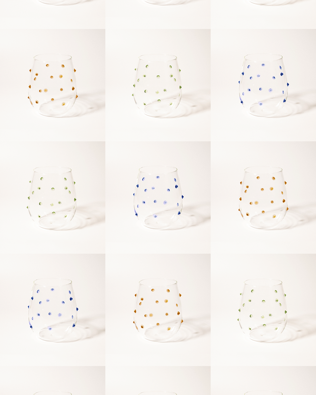 Set 4 bicchieri in vetro con pois Leni, blu