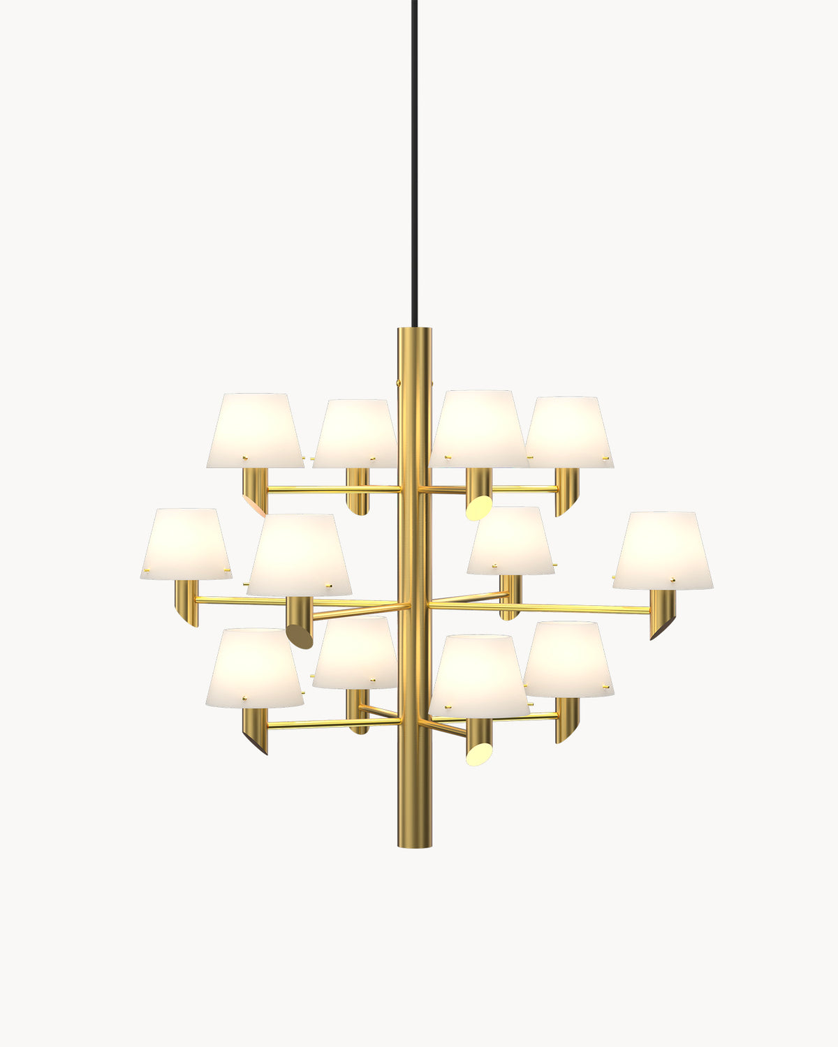 Lampadario a 12 luci in metallo e vetro opalino Gil