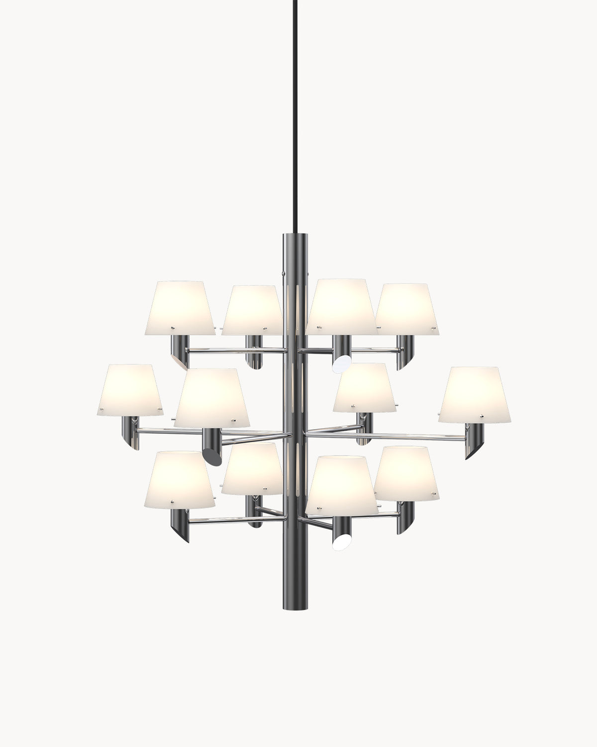 Lampadario a 12 luci in metallo e vetro opalino Gil