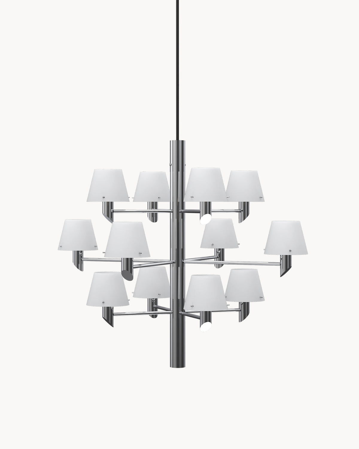 Lampadario a 12 luci in metallo e vetro opalino Gil
