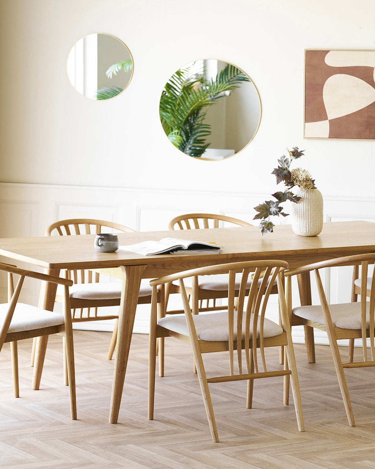 Set 2 sedie da pranzo in rovere con seduta in tessuto Agustin