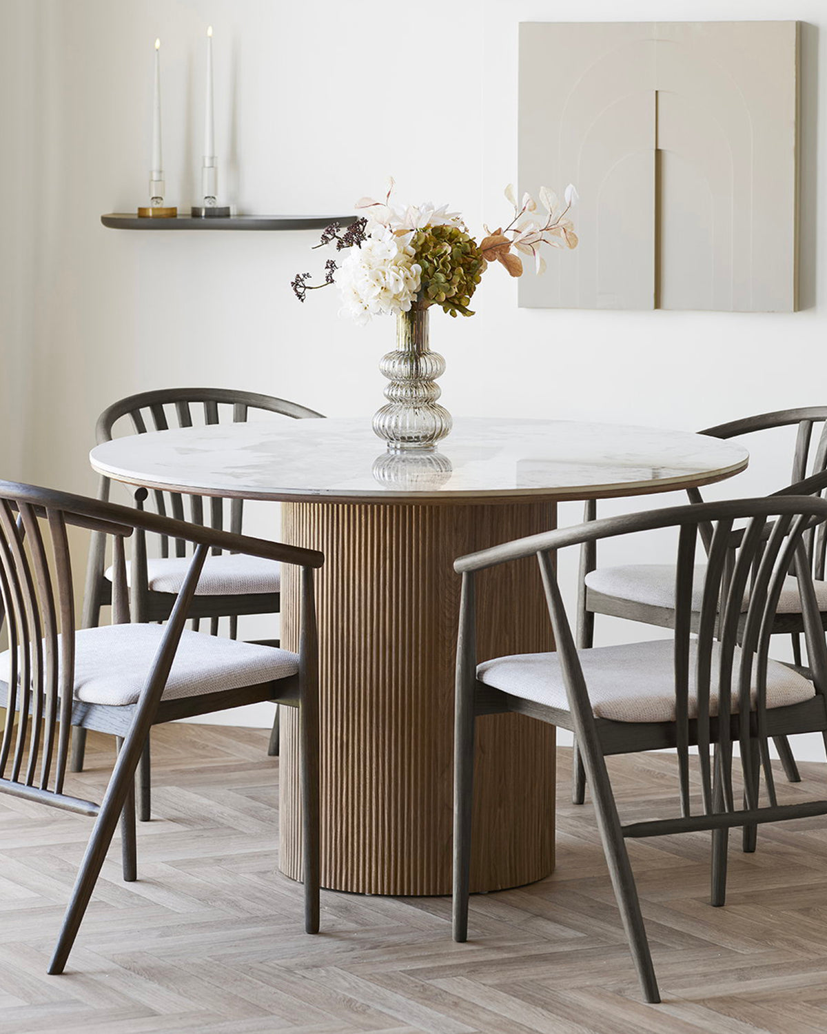 Set 2 sedie da pranzo in rovere con seduta in tessuto Agustin