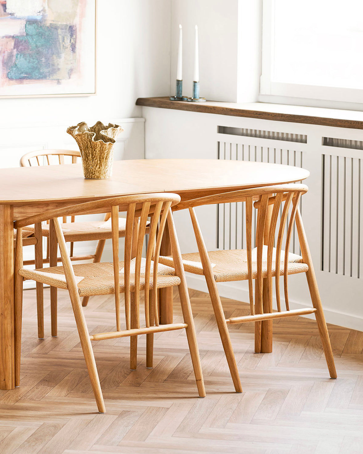 Set 2 sedie da pranzo in rovere con seduta intrecciata Agustin