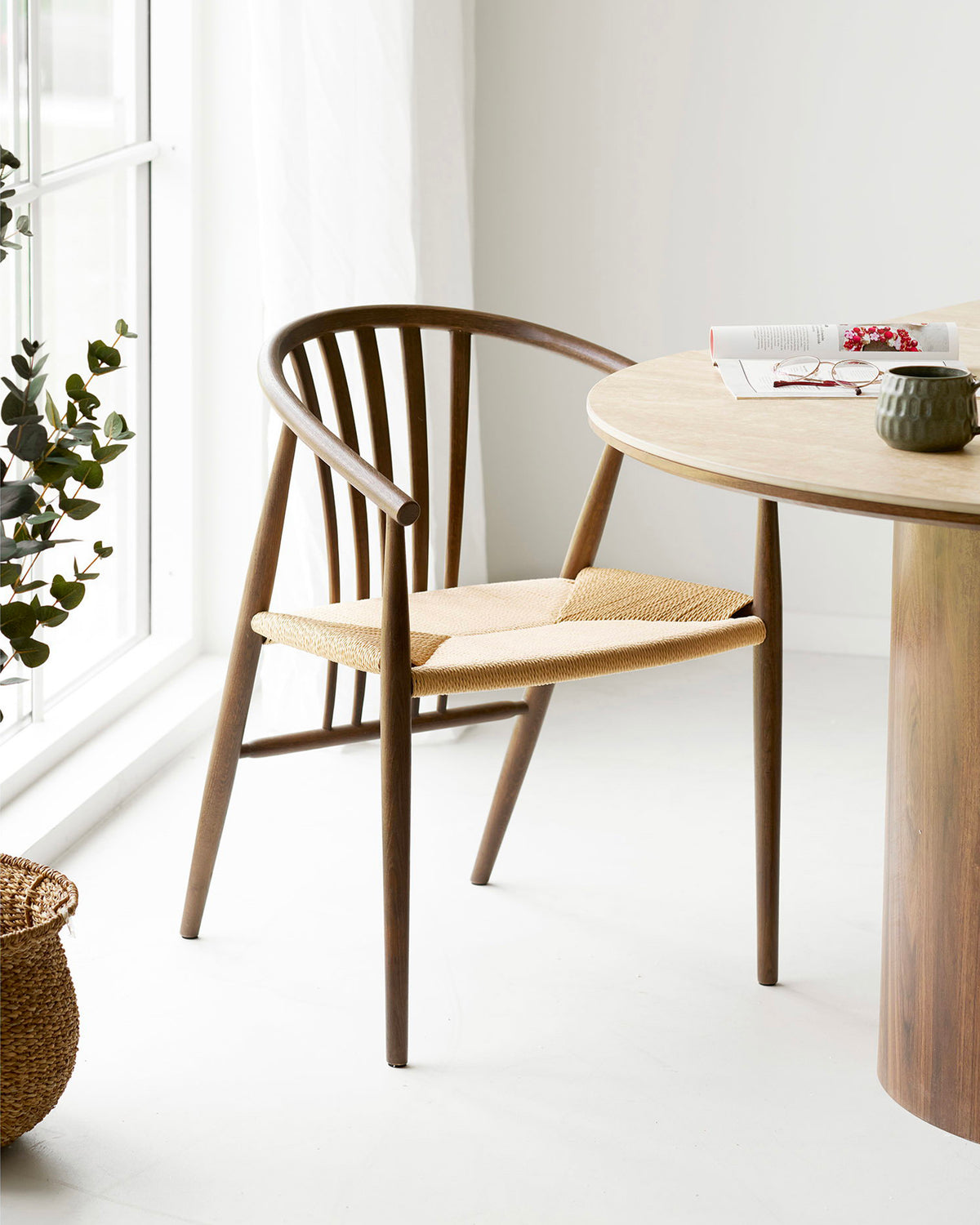 Set 2 sedie da pranzo in rovere con seduta intrecciata Agustin
