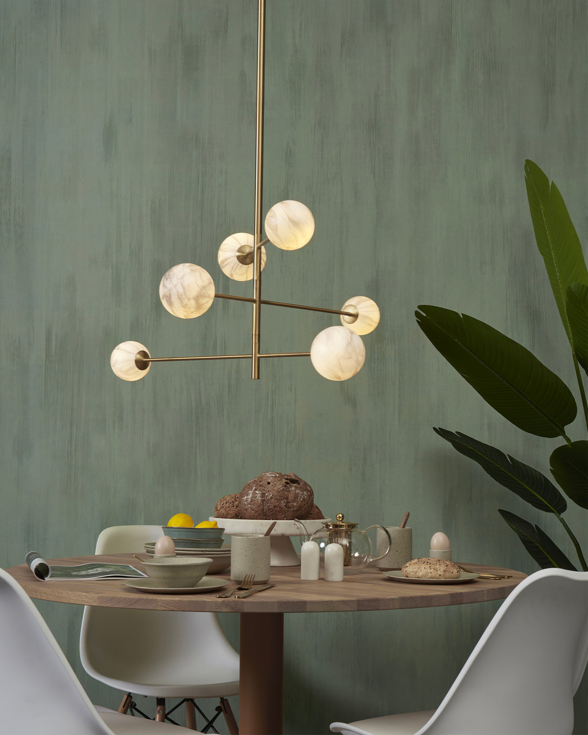 Lampadario a 3 bracci con sfere in vetro Carrara