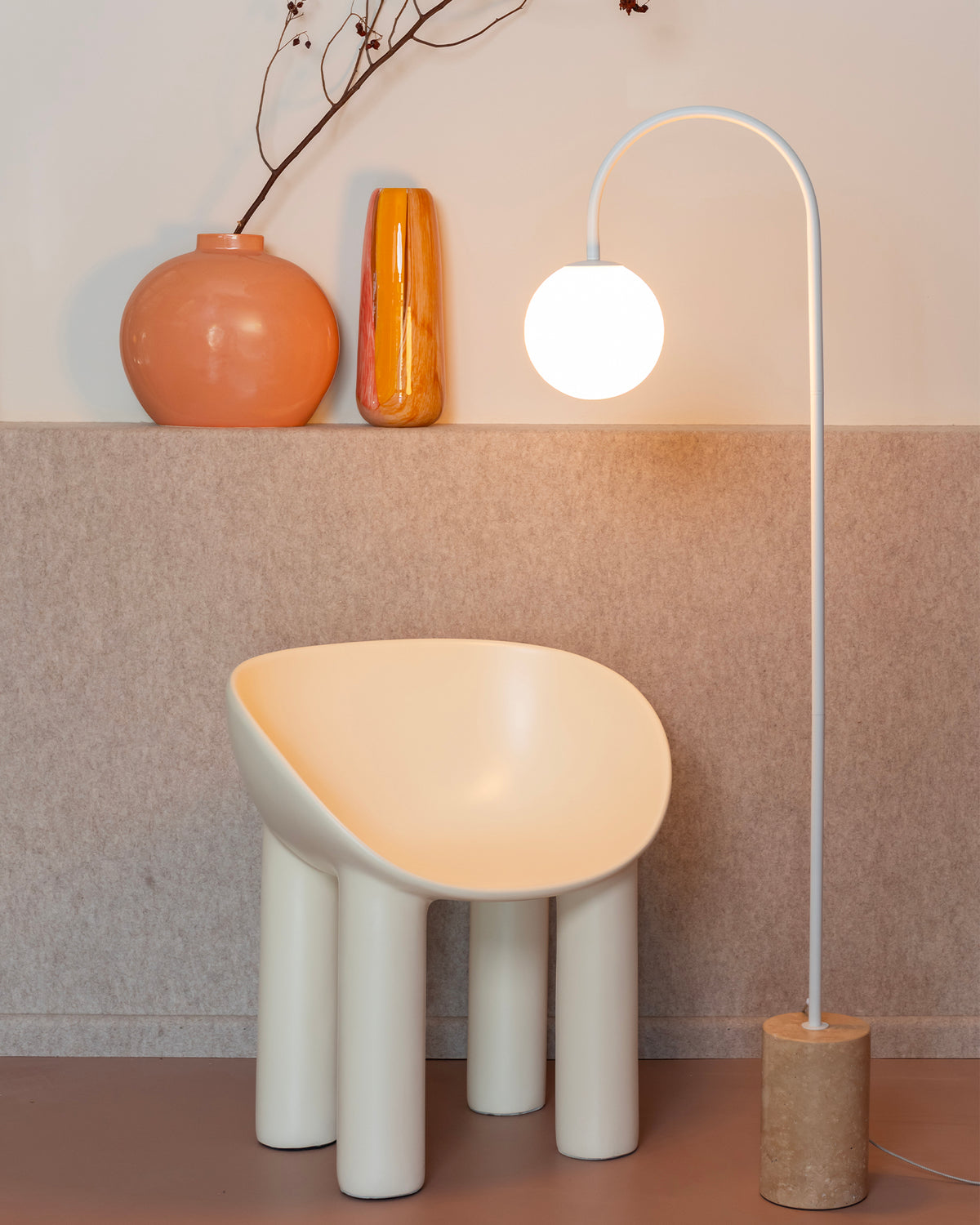 Lampada da terra in travertino e vetro Tivoli