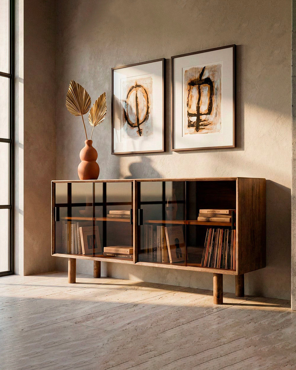 Credenza in legno e vetro Amy