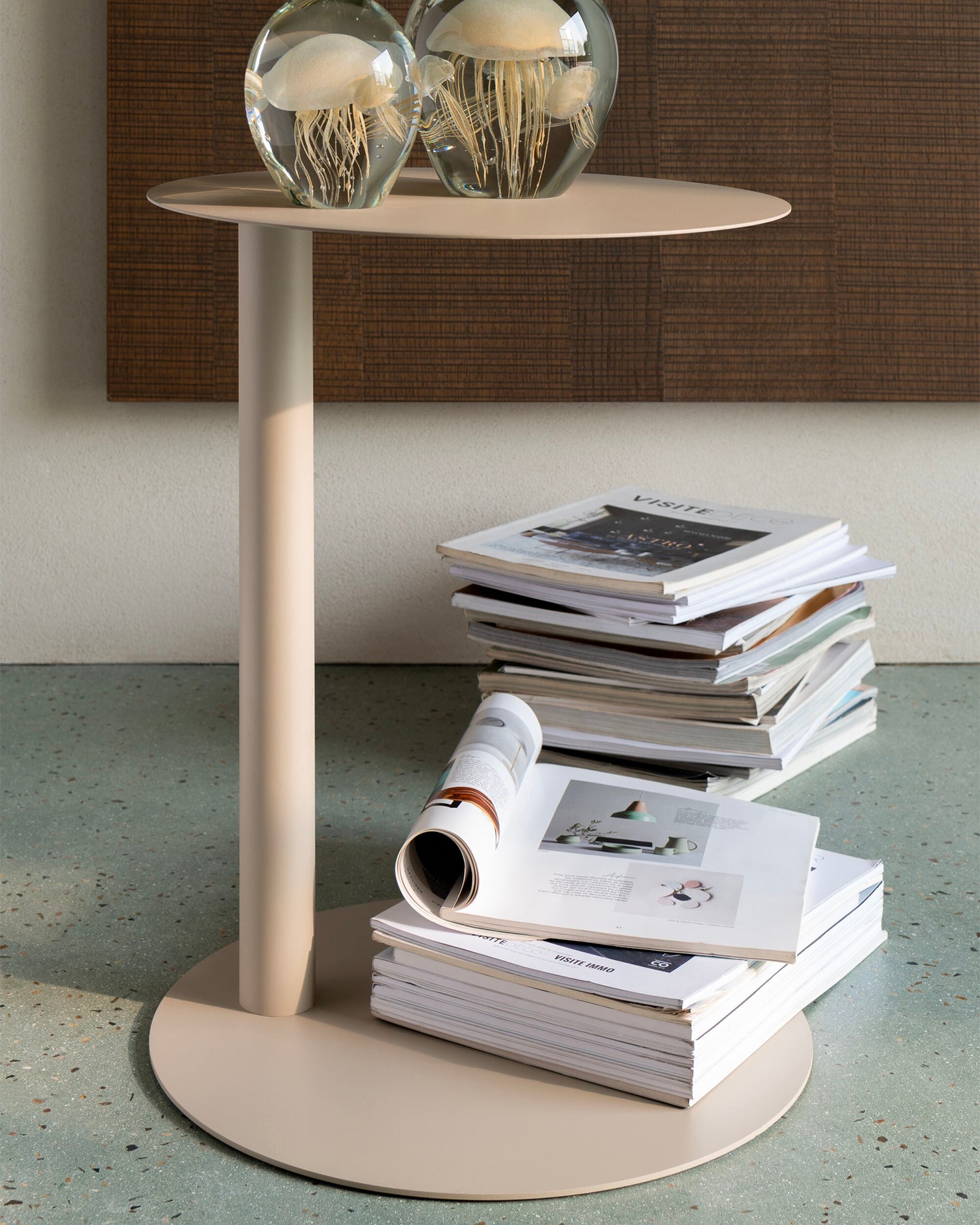 Tavolino in metallo Round, beige
