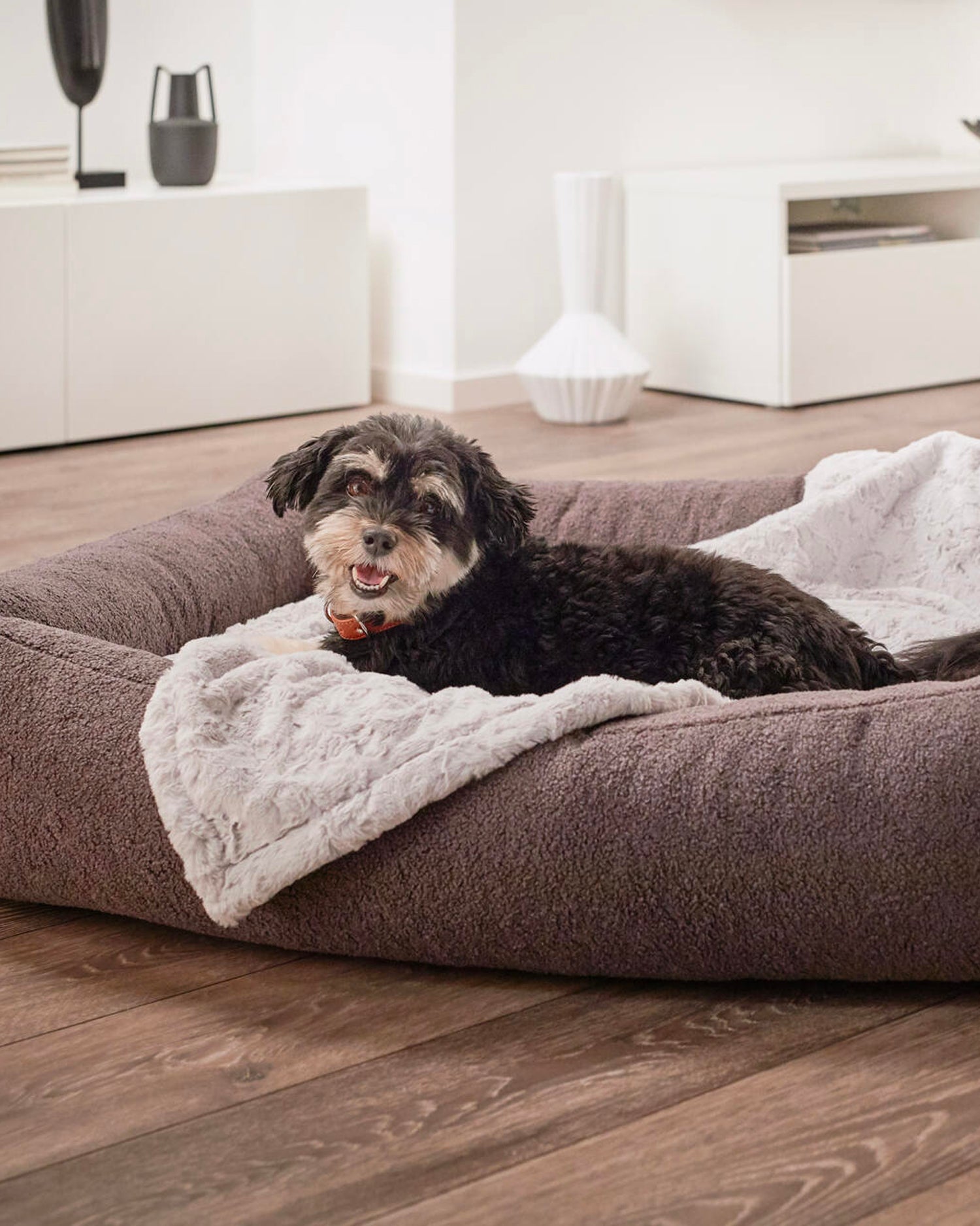 Cuccia per cani in tessuto bouclè Teddy, grigia