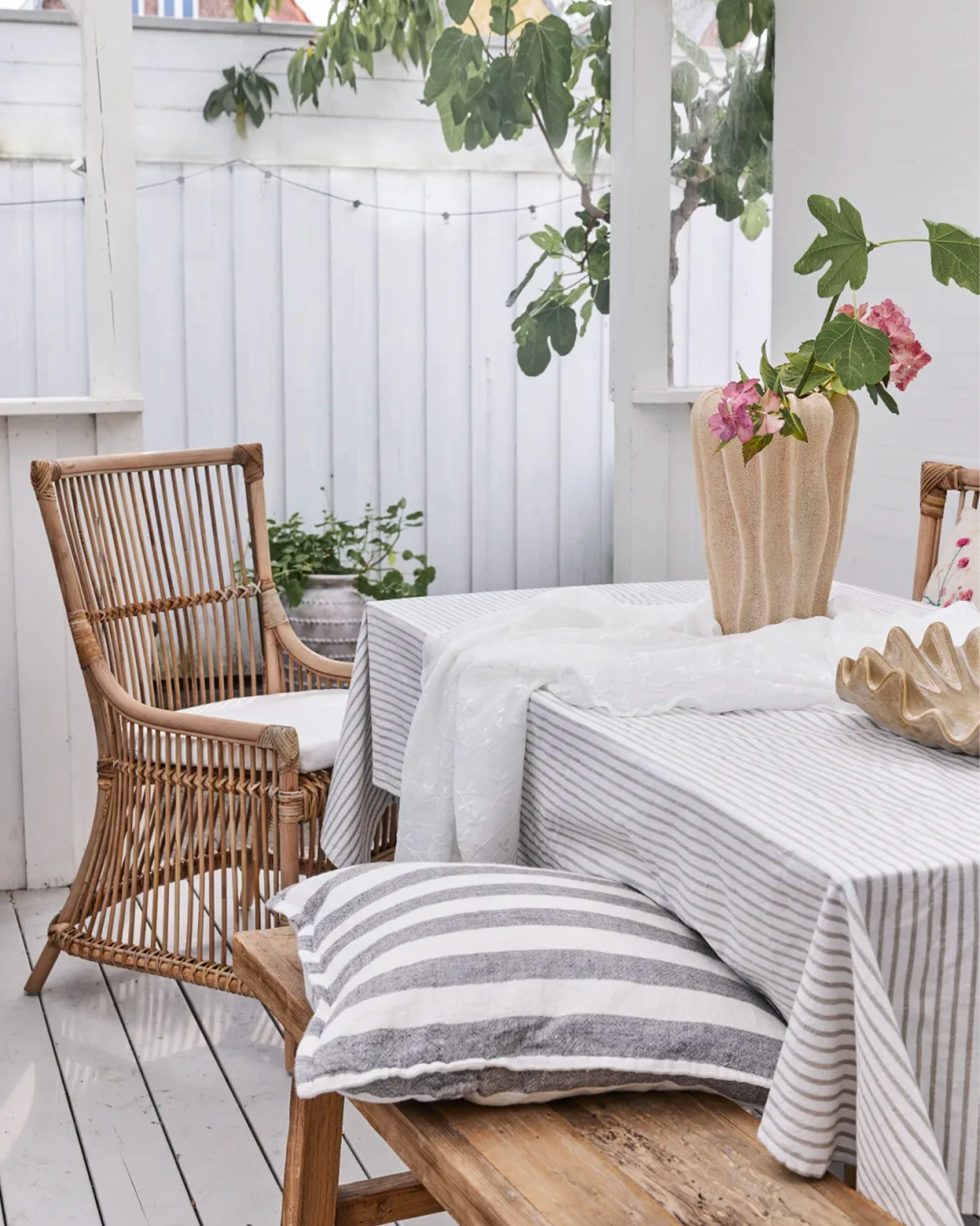 Tovaglia in cotone a righe Olivia, sabbia