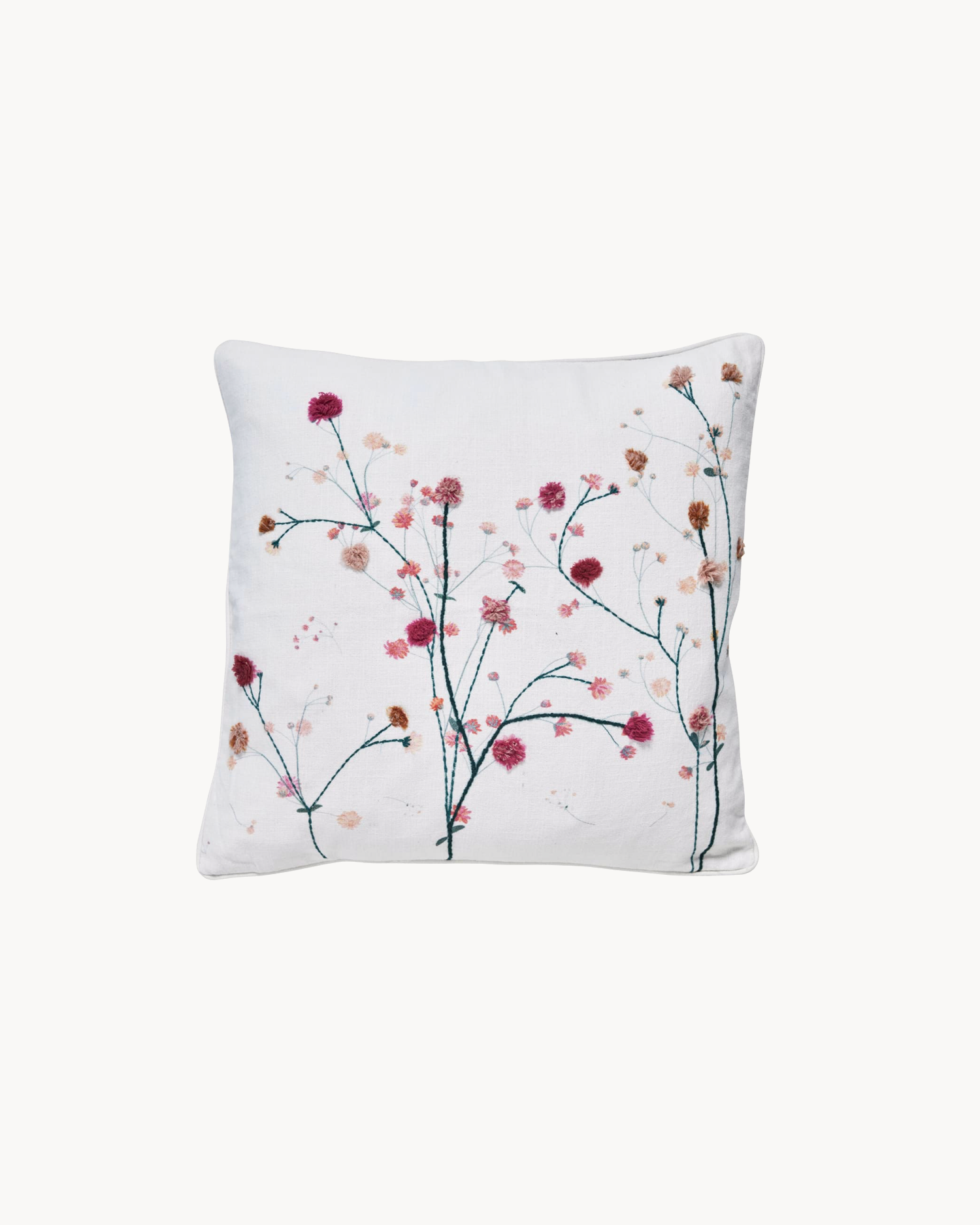 Cuscino in cotone con ricamo floreale Hallie, bianco