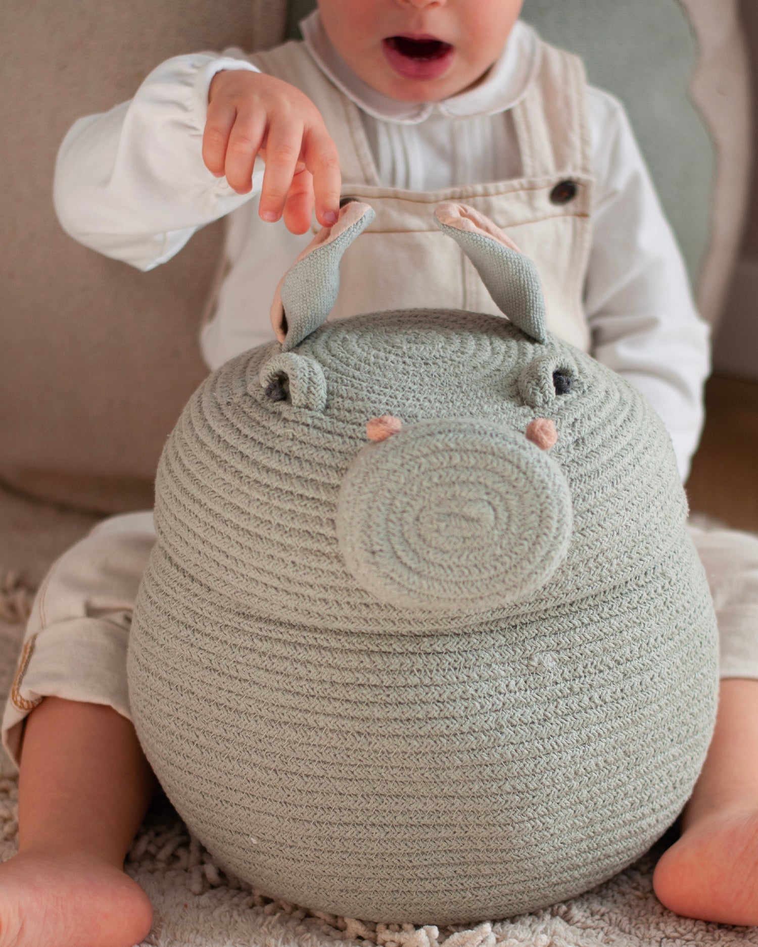 Cesto con coperchio realizzato a mano Henry the Hippo