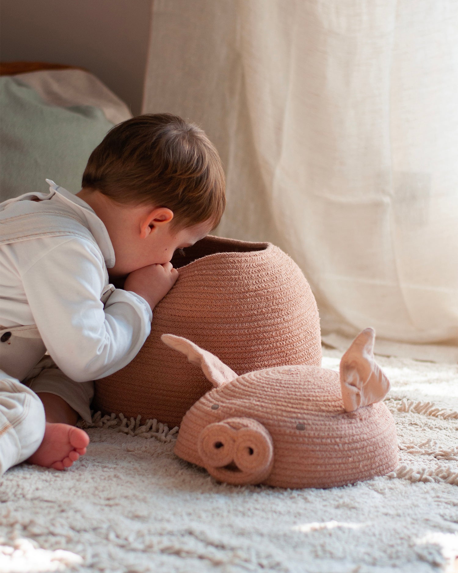 Cesto con coperchio realizzato a mano Peggy the Pig