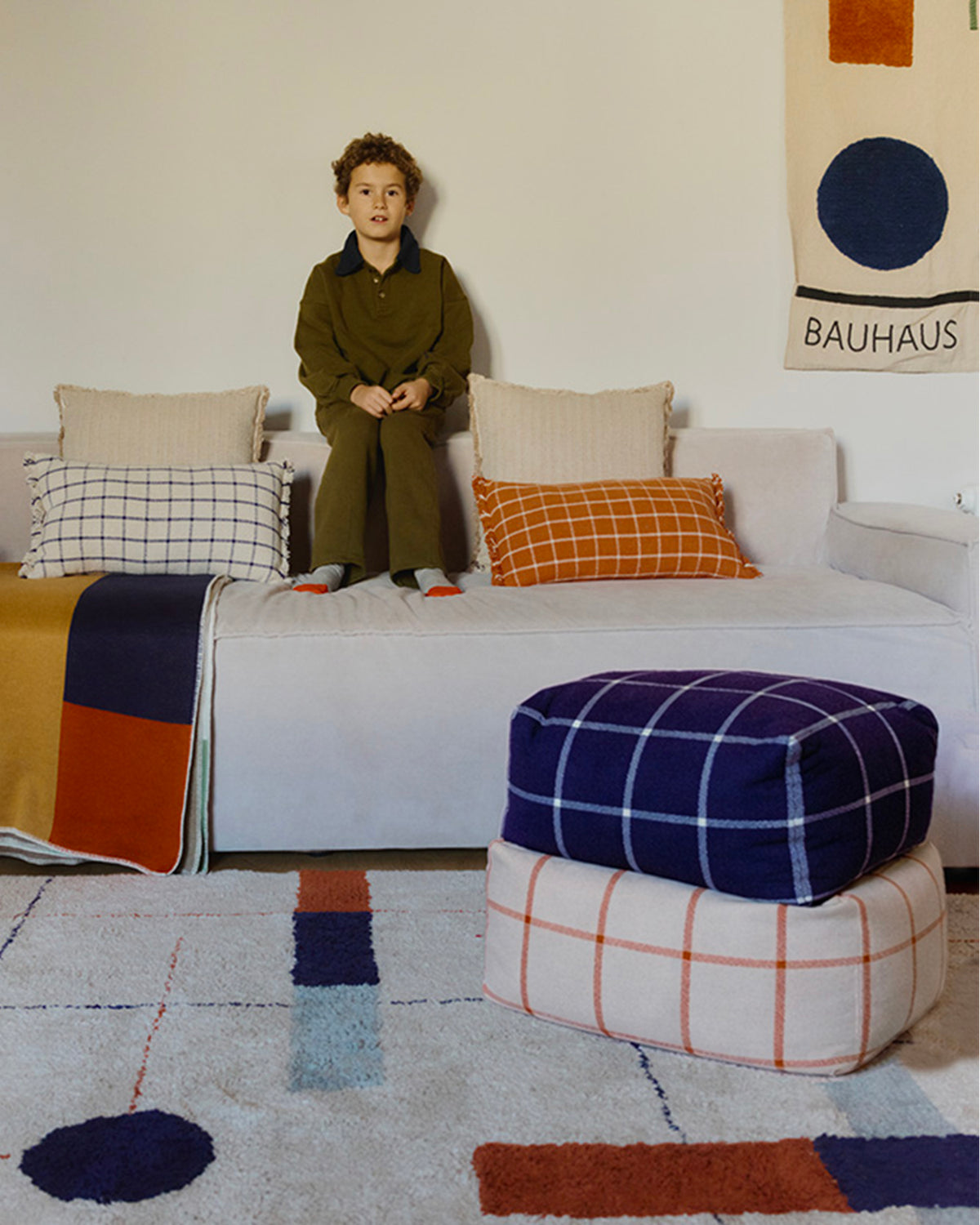 Pouf intrecciato a mano Geo Block