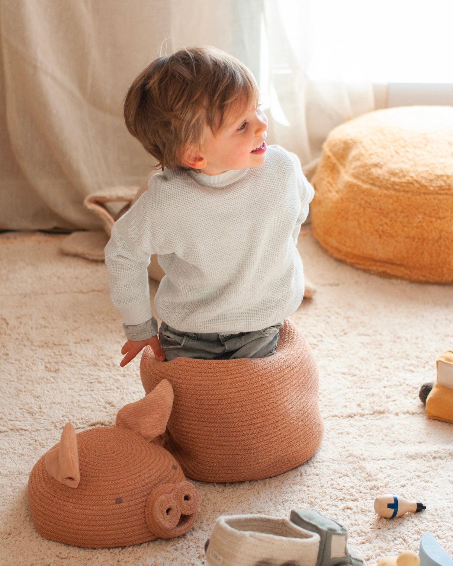 Cesto con coperchio realizzato a mano Peggy the Pig