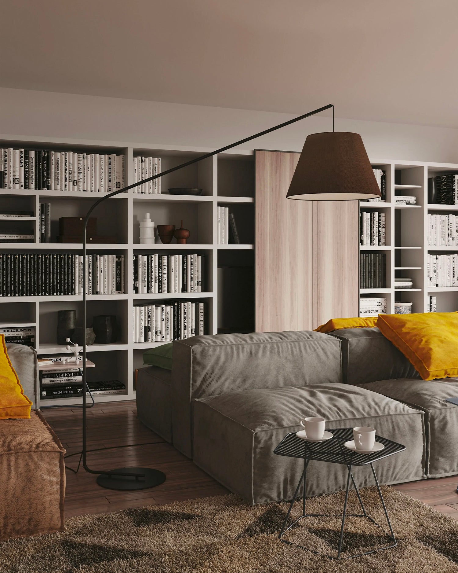 Lampada da terra ad arco con diffusore in tessuto Enjoy