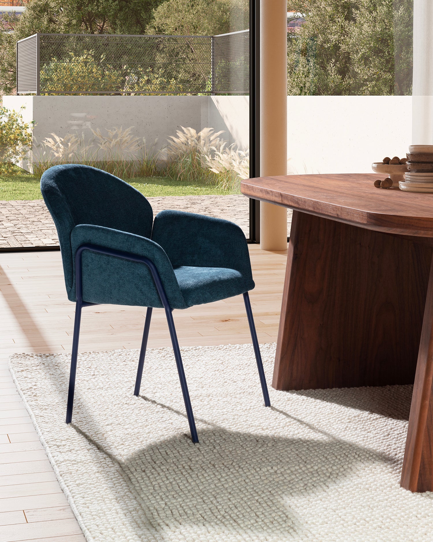 Set 2 sedie da pranzo imbottite Aslin - Tessuto/Metallo