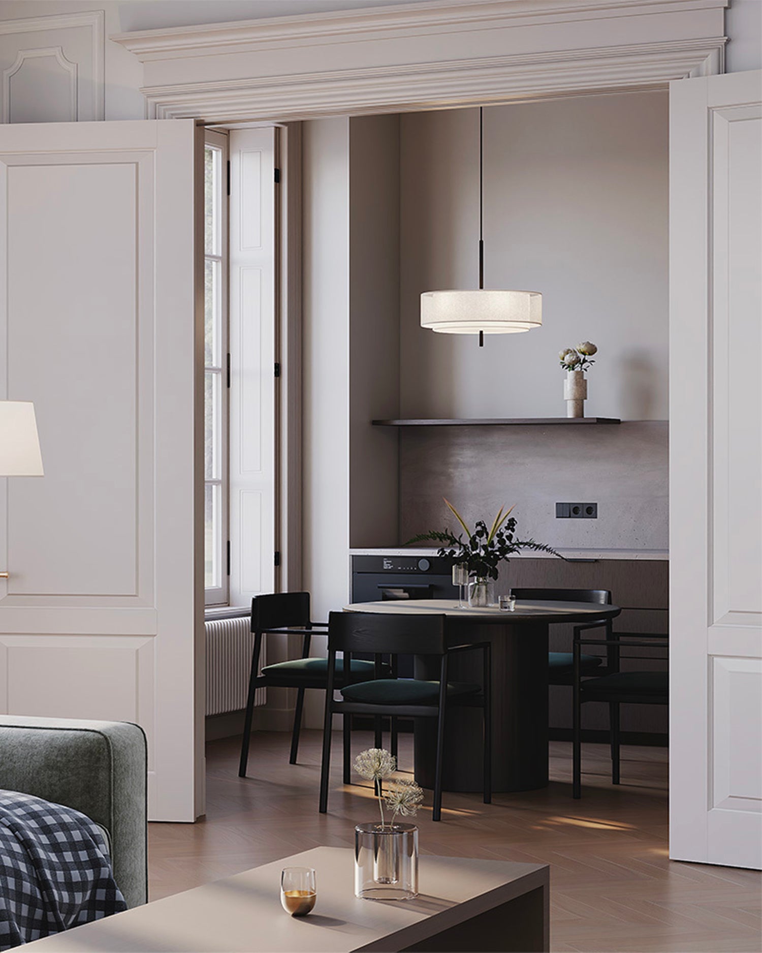 Lampada a sospensione con paralume in tessuto Bergamo