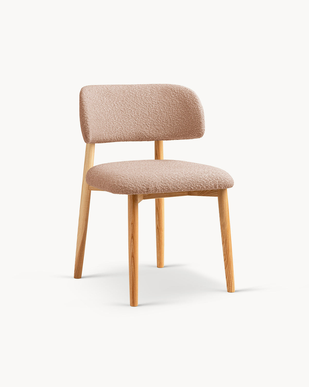 Sedia imbottita in bouclé e legno Evan