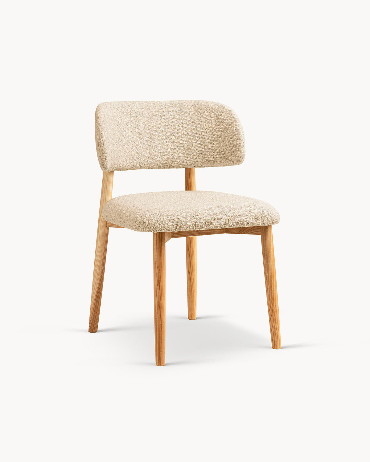 Sedia imbottita in bouclé e legno Evan