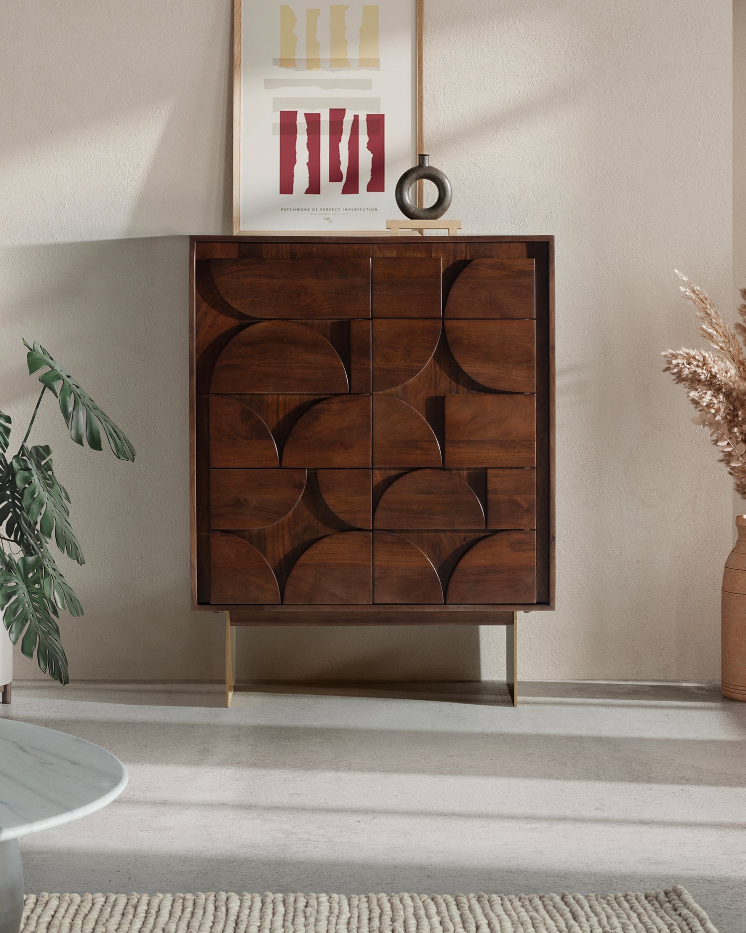 Credenza alta in legno di mango Trisha
