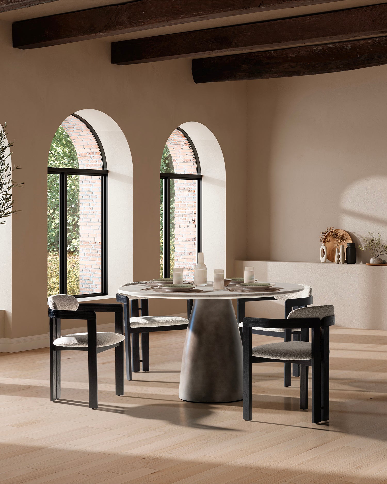 Set 2 sedie da pranzo imbottite in bouclè Eiden - Bouclè/Legno