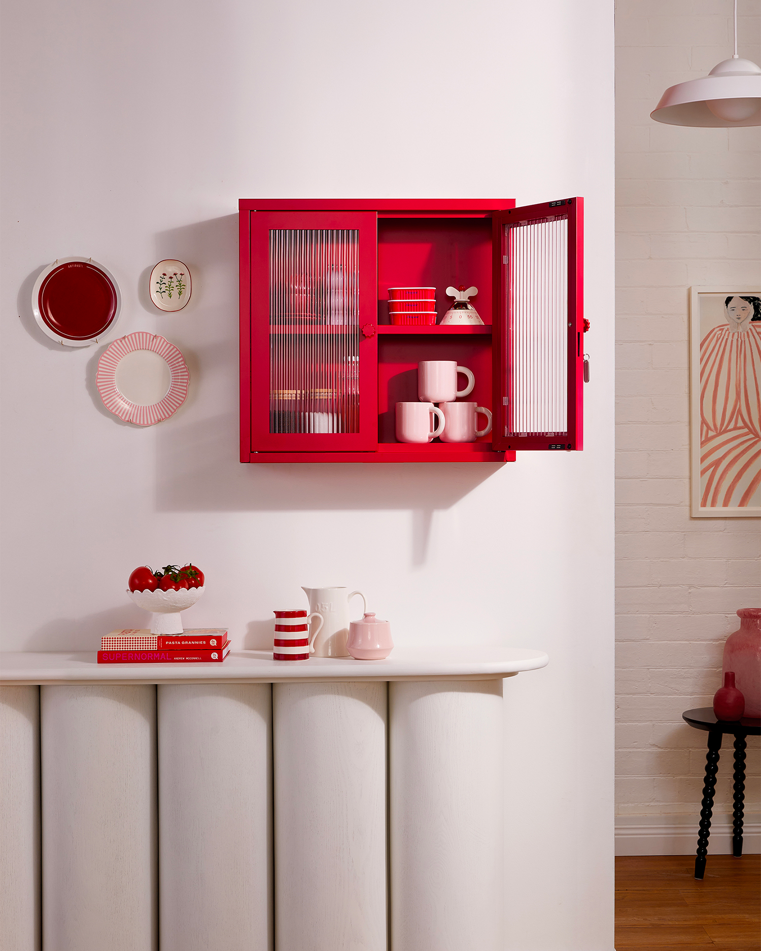 Vetrinetta da parete in metallo e vetro The Kit, rosso