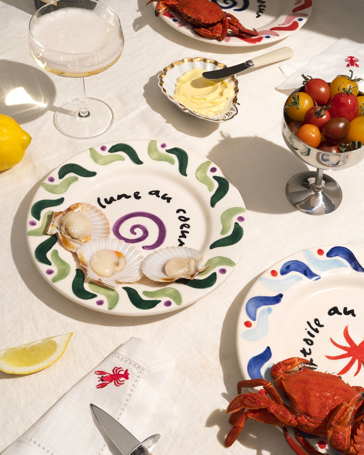 Set 4 piatti in argilla dipinti a mano Cala Secreta