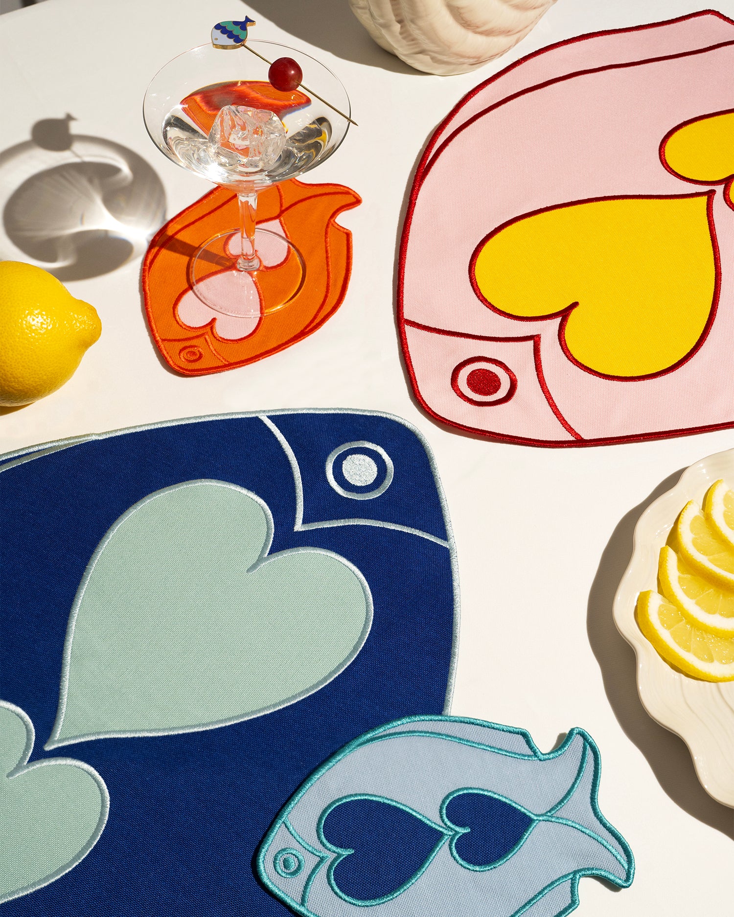 Set 2 tovagliette realizzate a mano Fish Splash