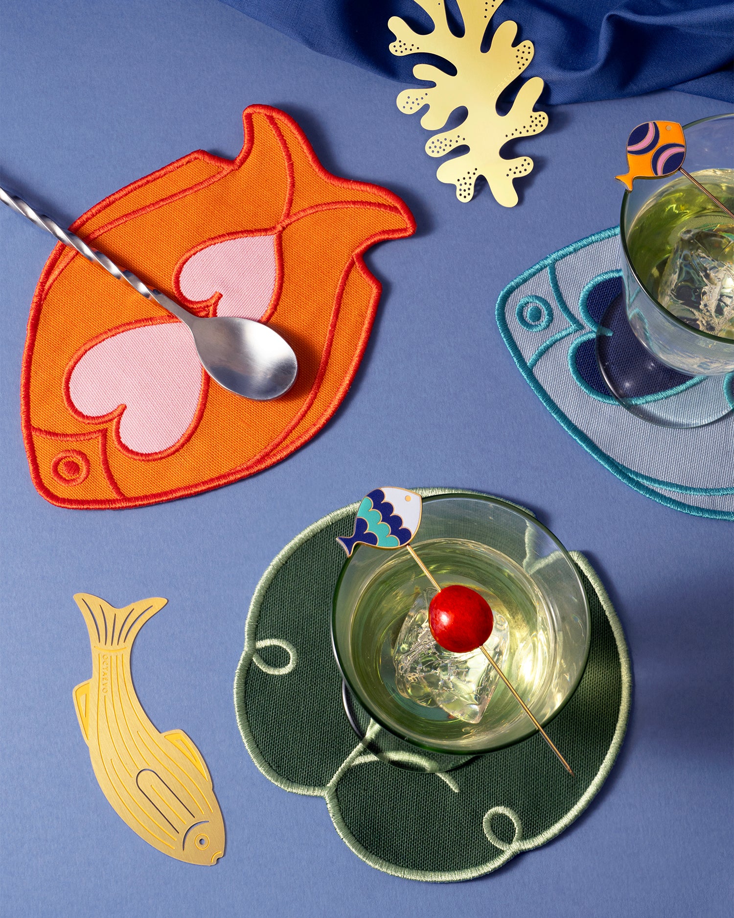 Set 4 sottobicchieri realizzati a mano Fish Splash