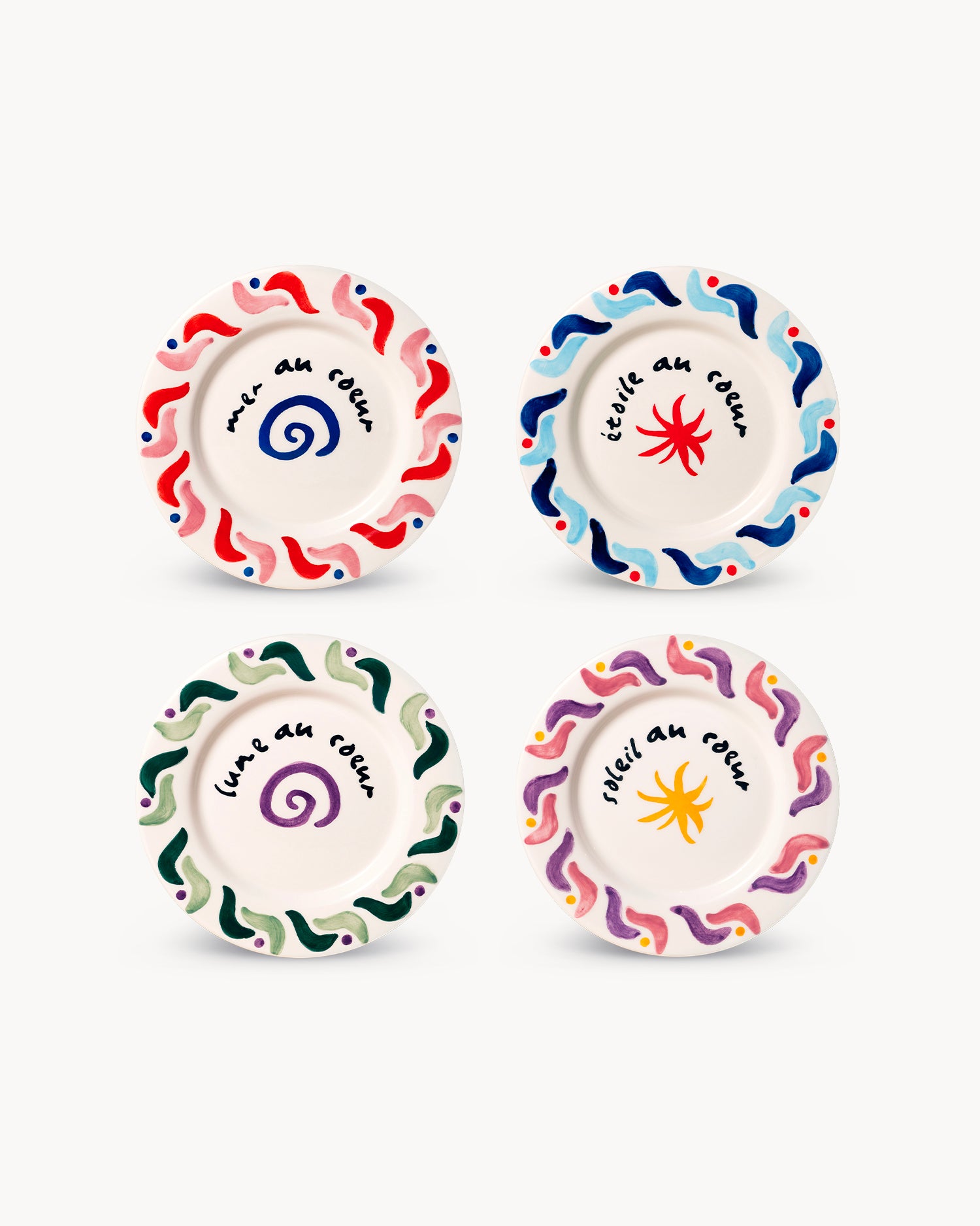 Set 4 piatti in argilla dipinti a mano Cala Secreta