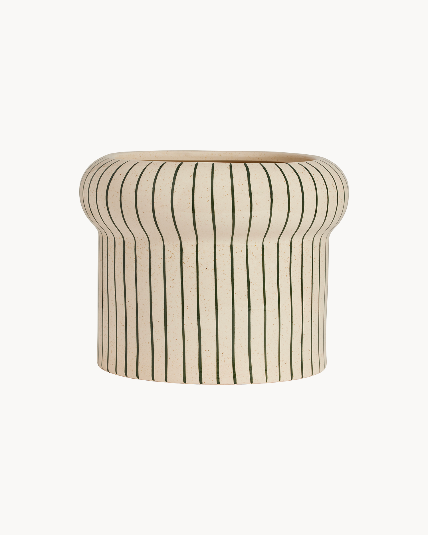 Portavaso in ceramica grande dipinto a mano con stisce verdi Aki