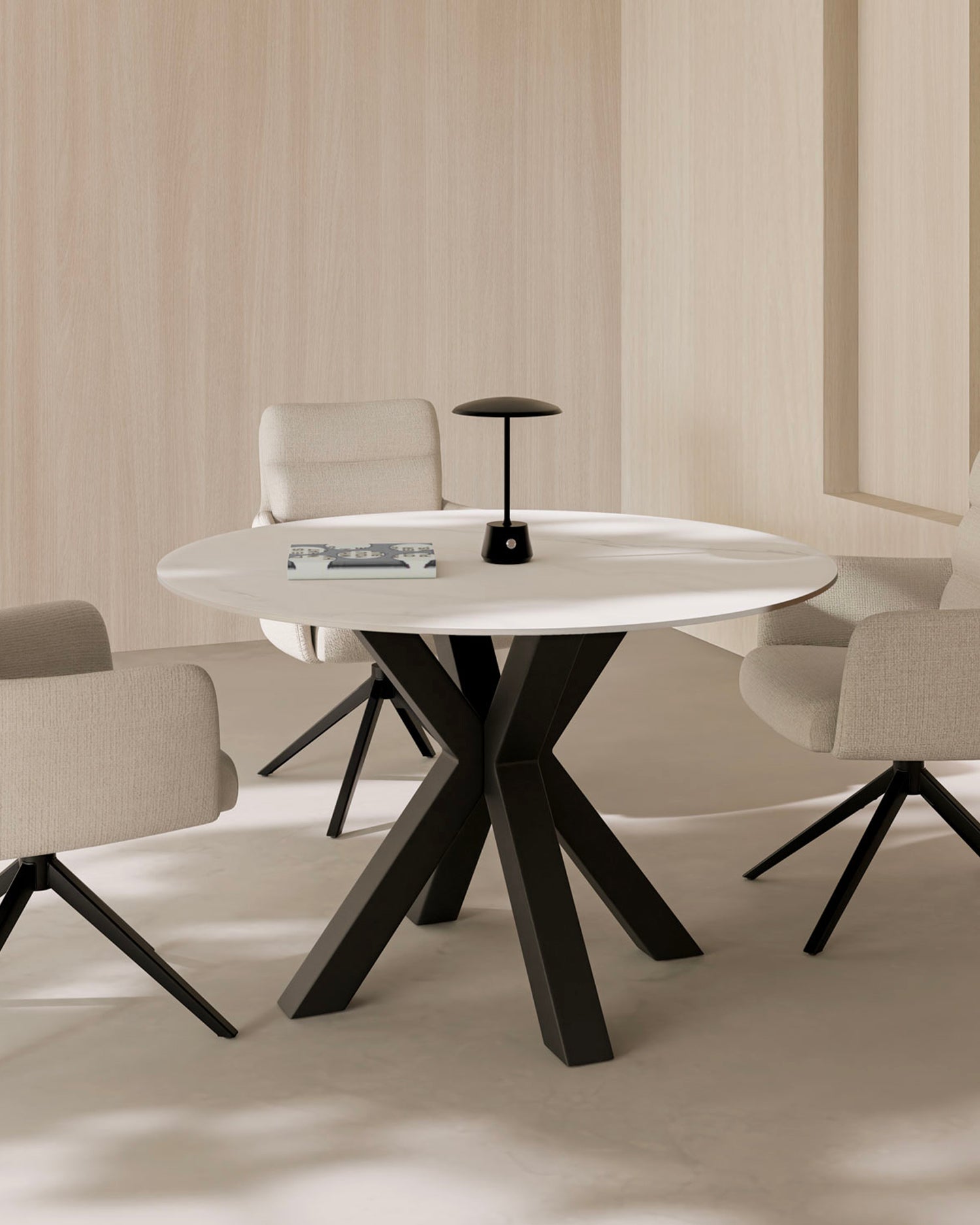 Tavolo da pranzo rotondo con piano in grès porcellanato Fiorella - Grès/Metallo