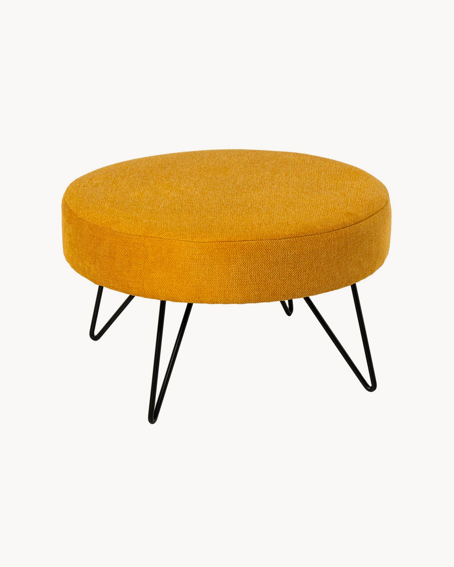 Pouf rotondo imbottito con gambe in metallo Aron