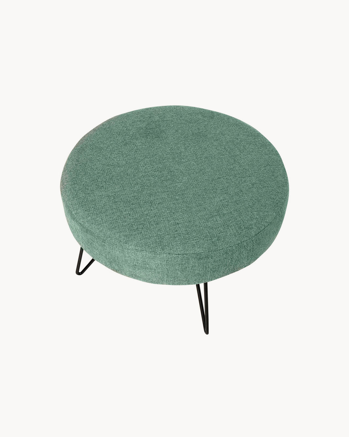 Pouf rotondo imbottito con gambe in metallo Aron - Tessuto