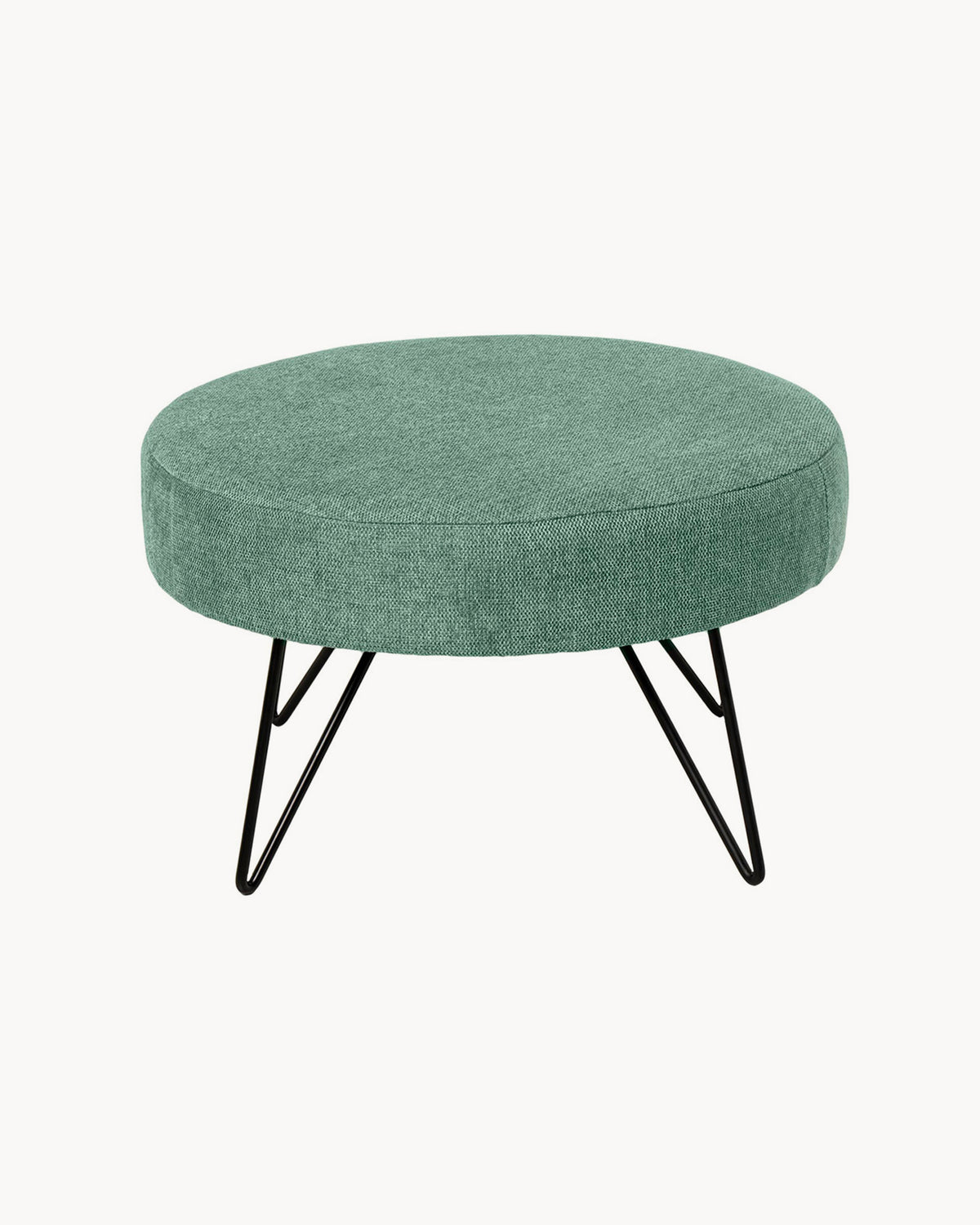Pouf rotondo imbottito con gambe in metallo Aron - Tessuto