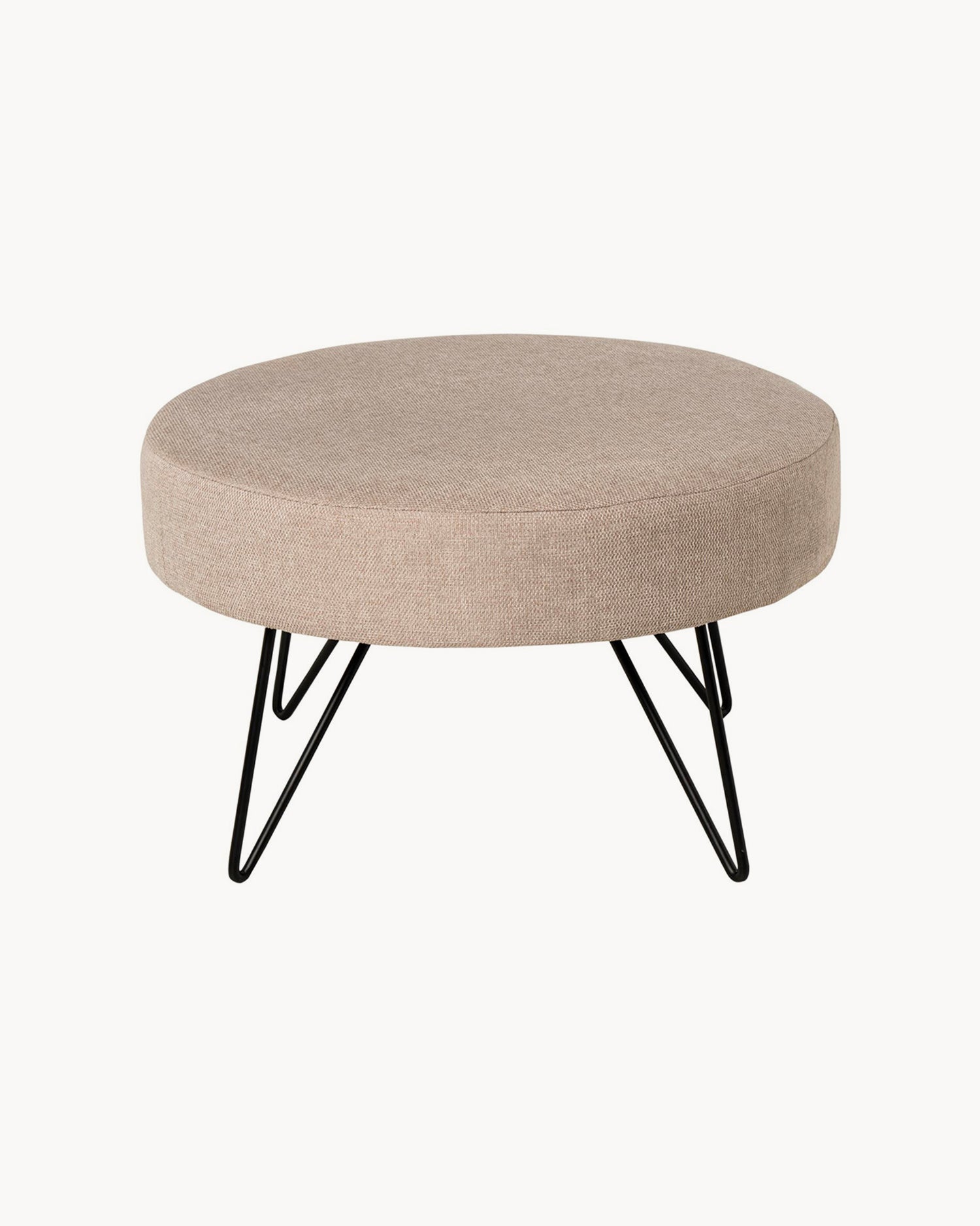 Pouf rotondo imbottito con gambe in metallo Aron - Tessuto