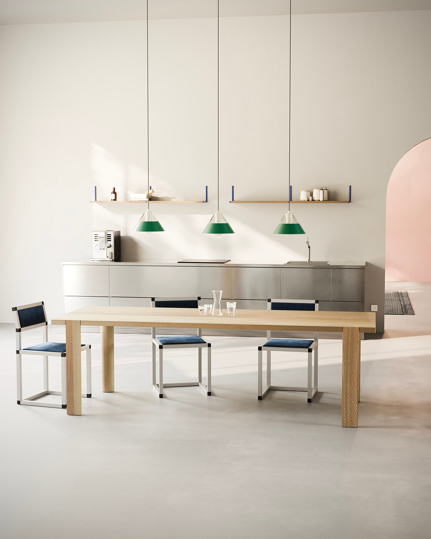 Lampada a sospensione in vetro e acciaio Fifty Fifty