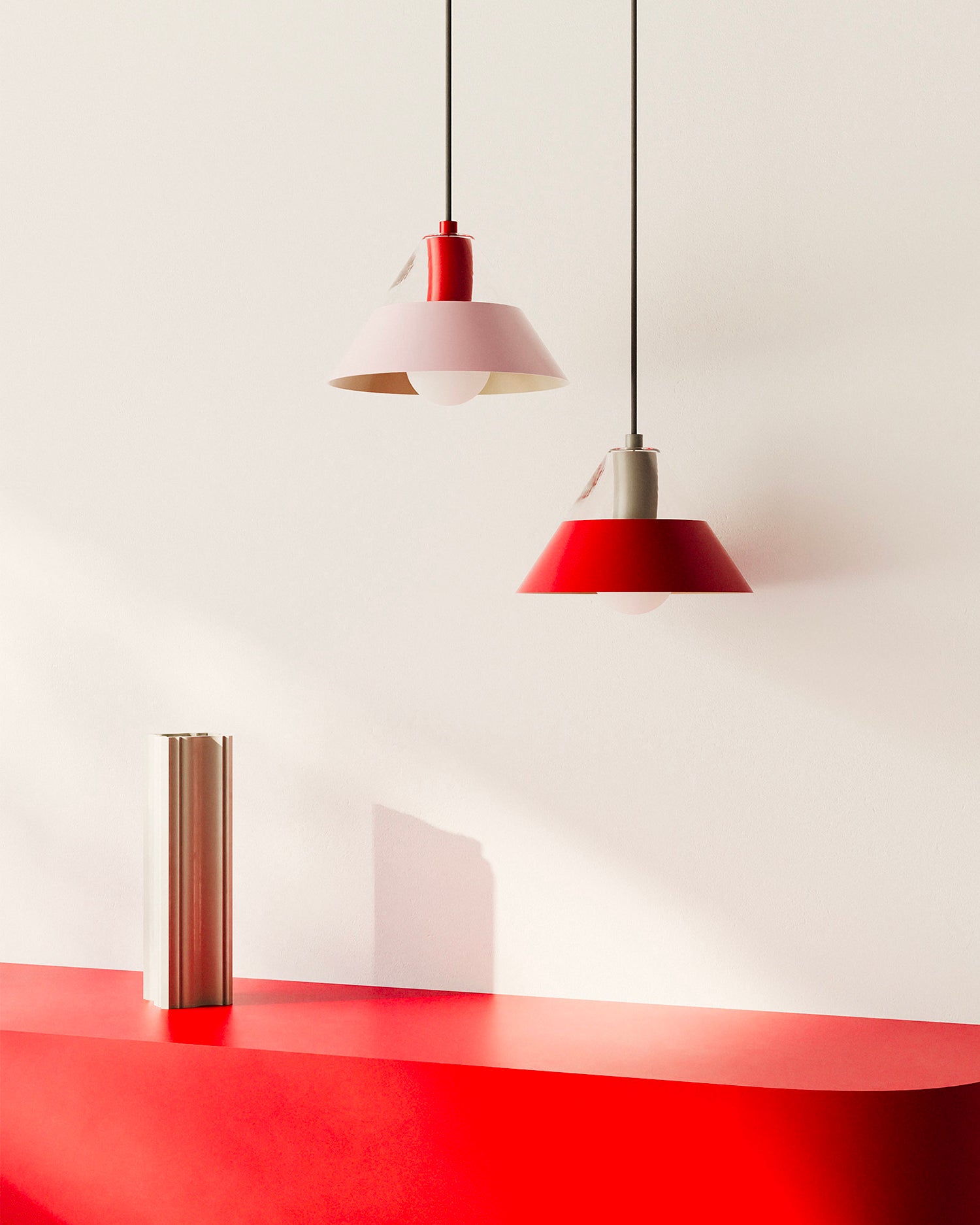 Lampada a sospensione in vetro e acciaio Fifty Fifty