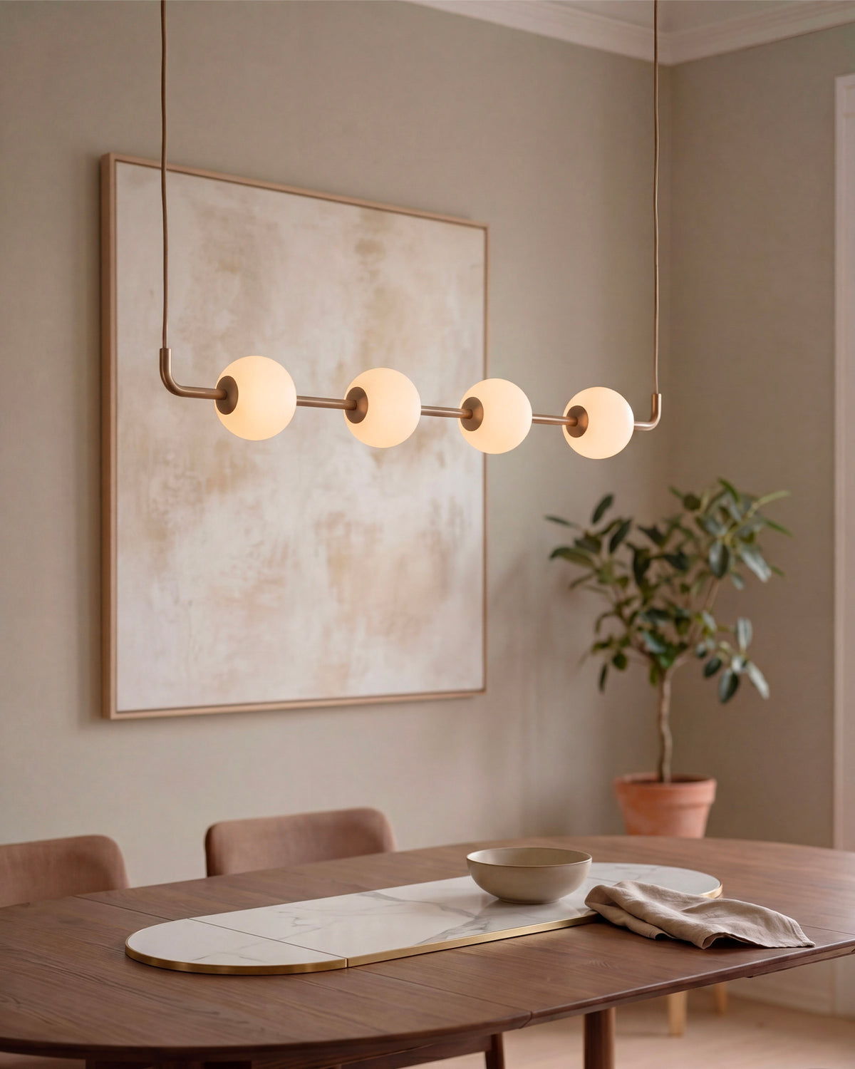 Lampada a sospensione lineare in vetro opale Audrey Linear