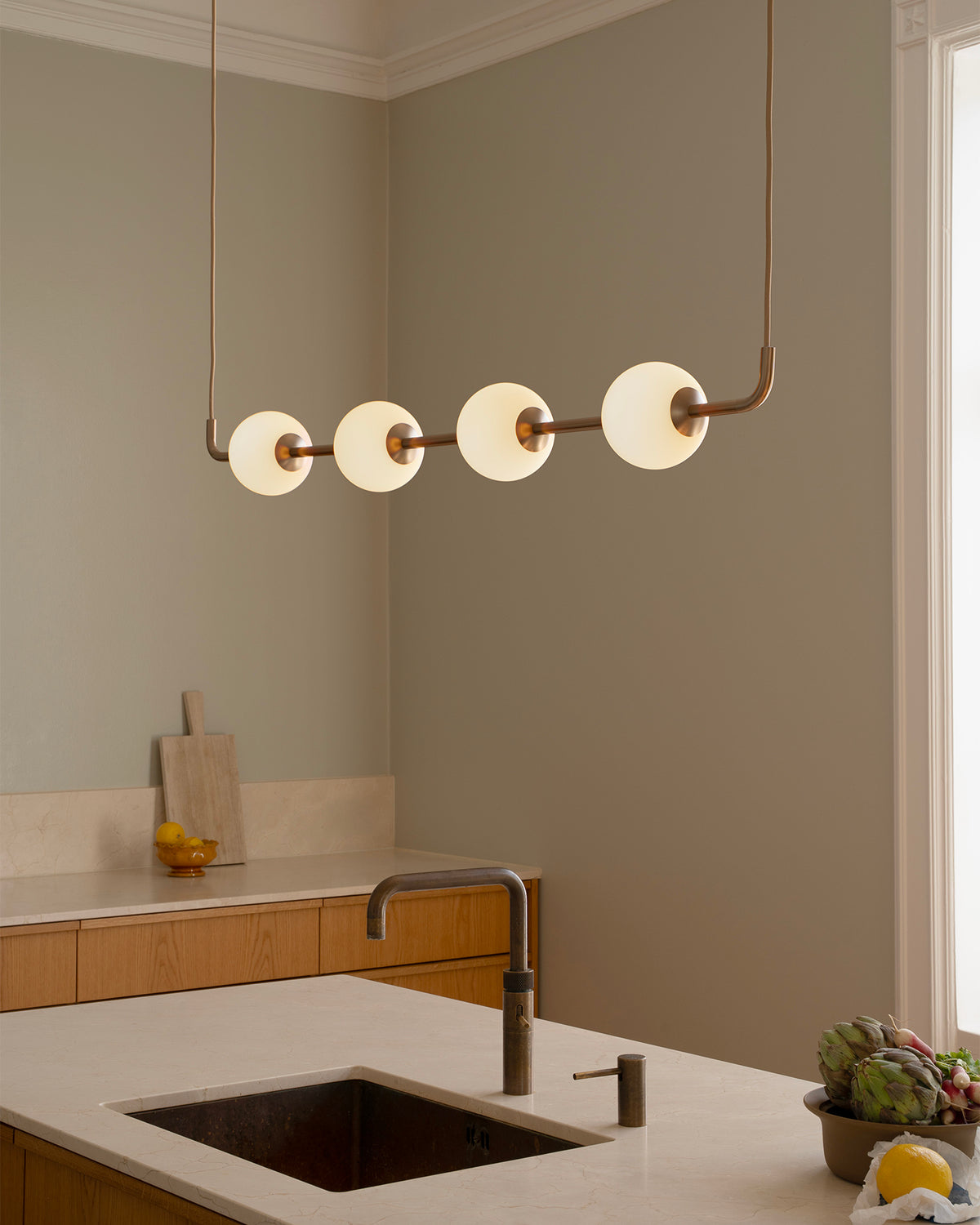 Lampada a sospensione lineare in vetro opale Audrey Linear