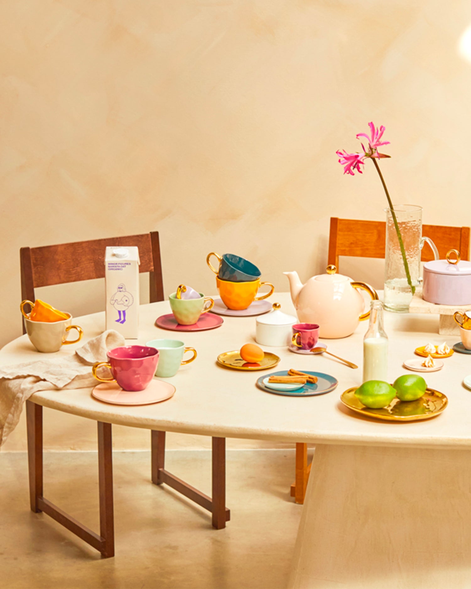 Set 4 tazzine in ceramica con manico oro Good Morning