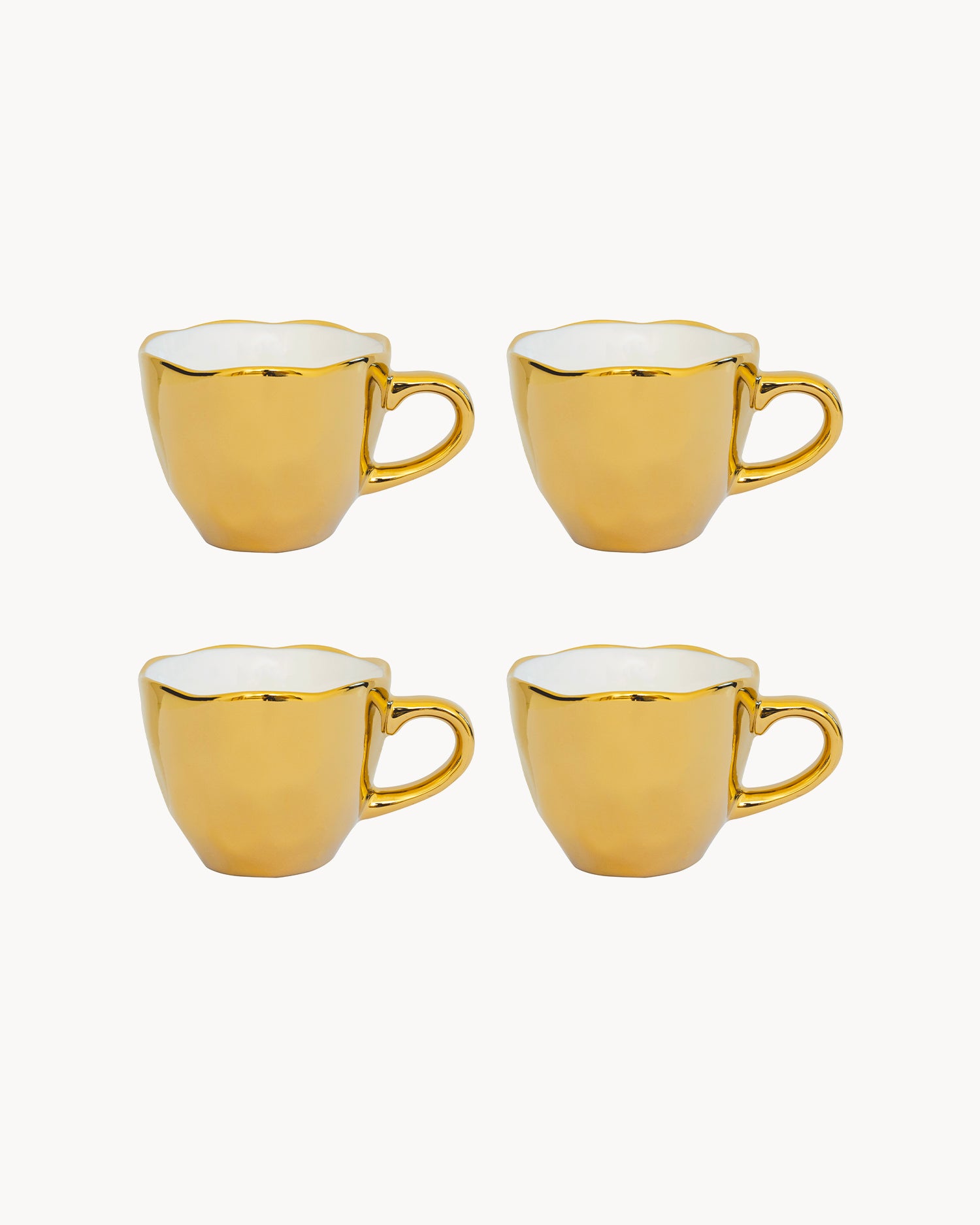 Set 4 tazzine in ceramica con manico oro Good Morning