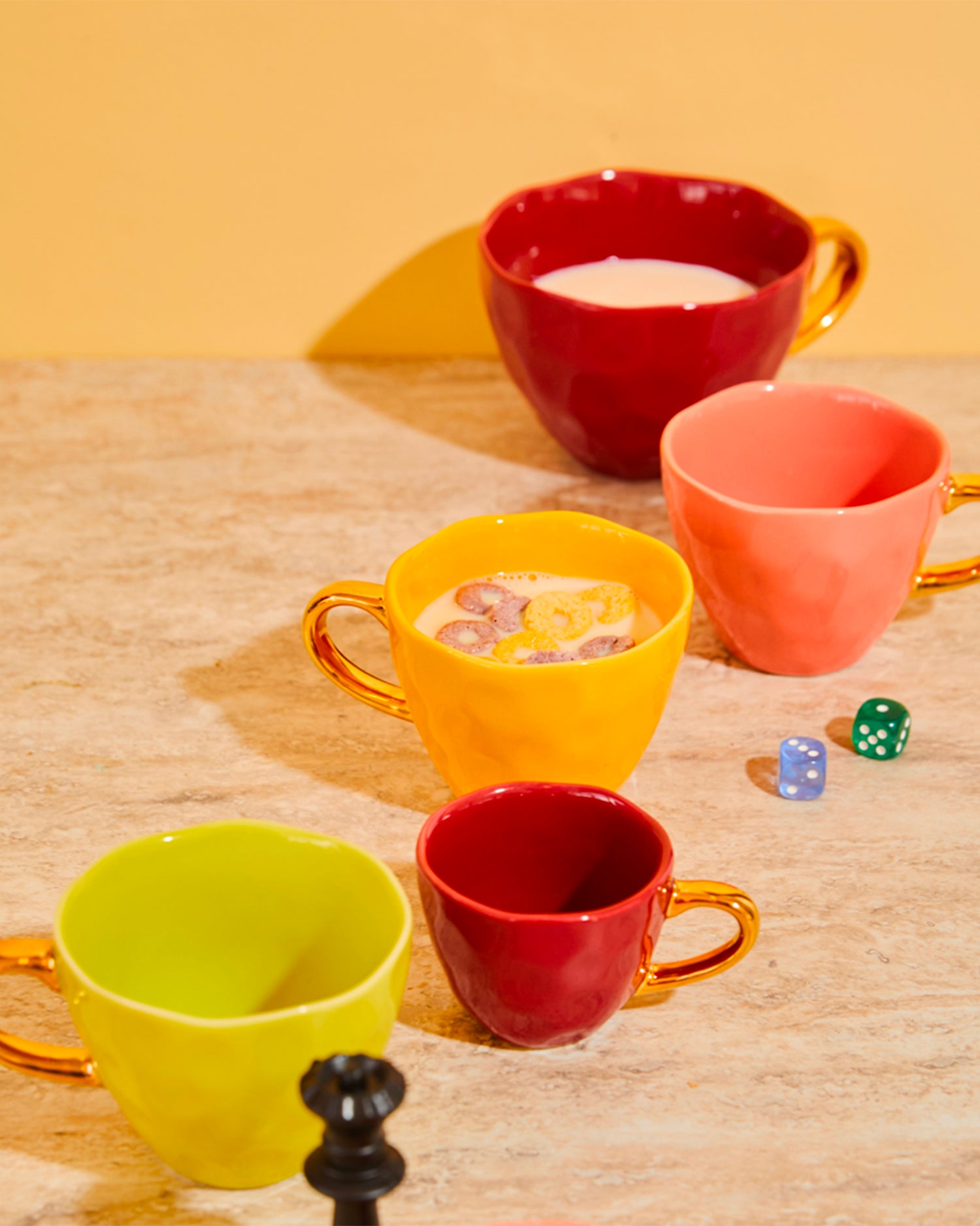 Set 4 tazzine in ceramica con manico oro Good Morning