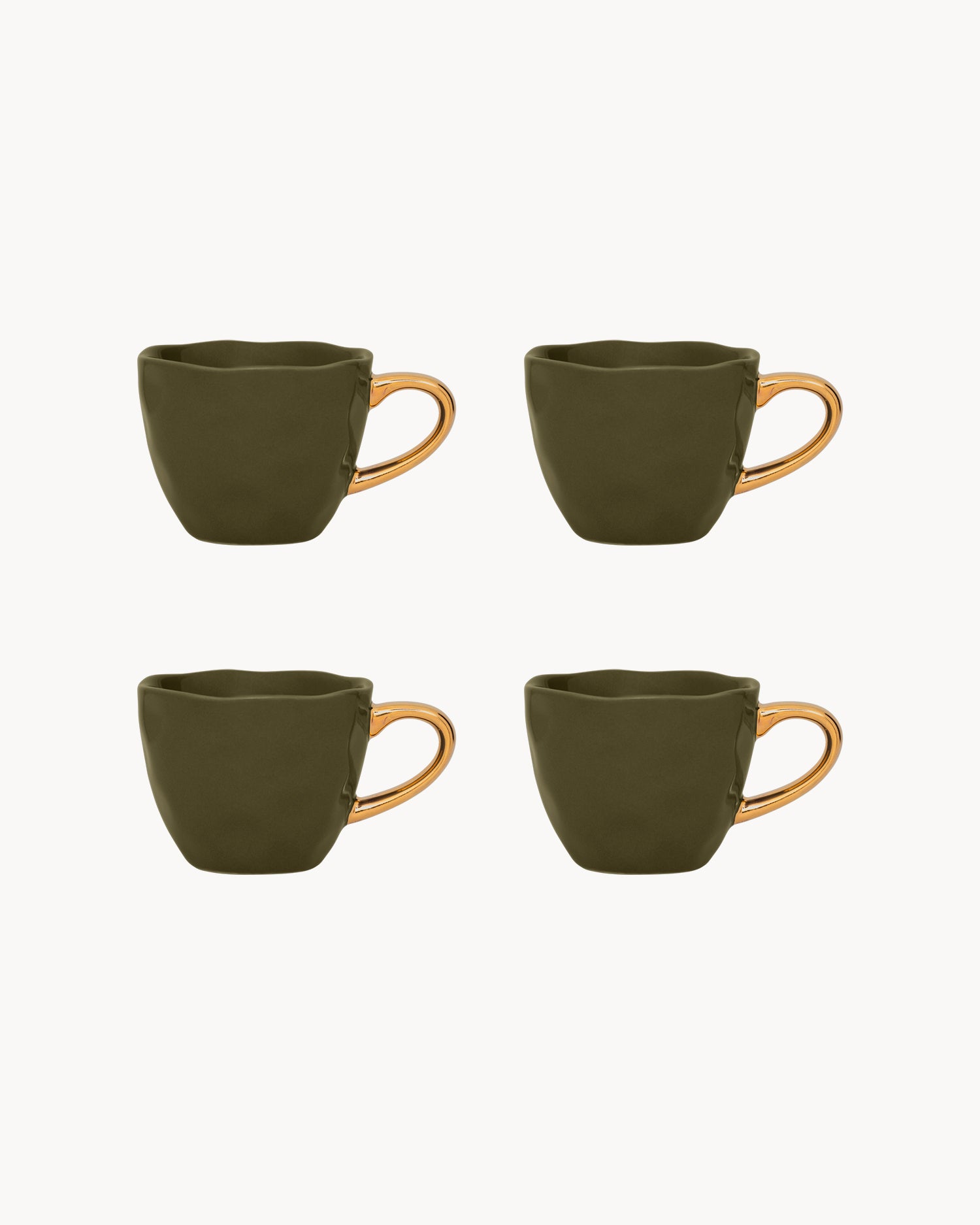 Set 4 tazzine in ceramica con manico oro Good Morning