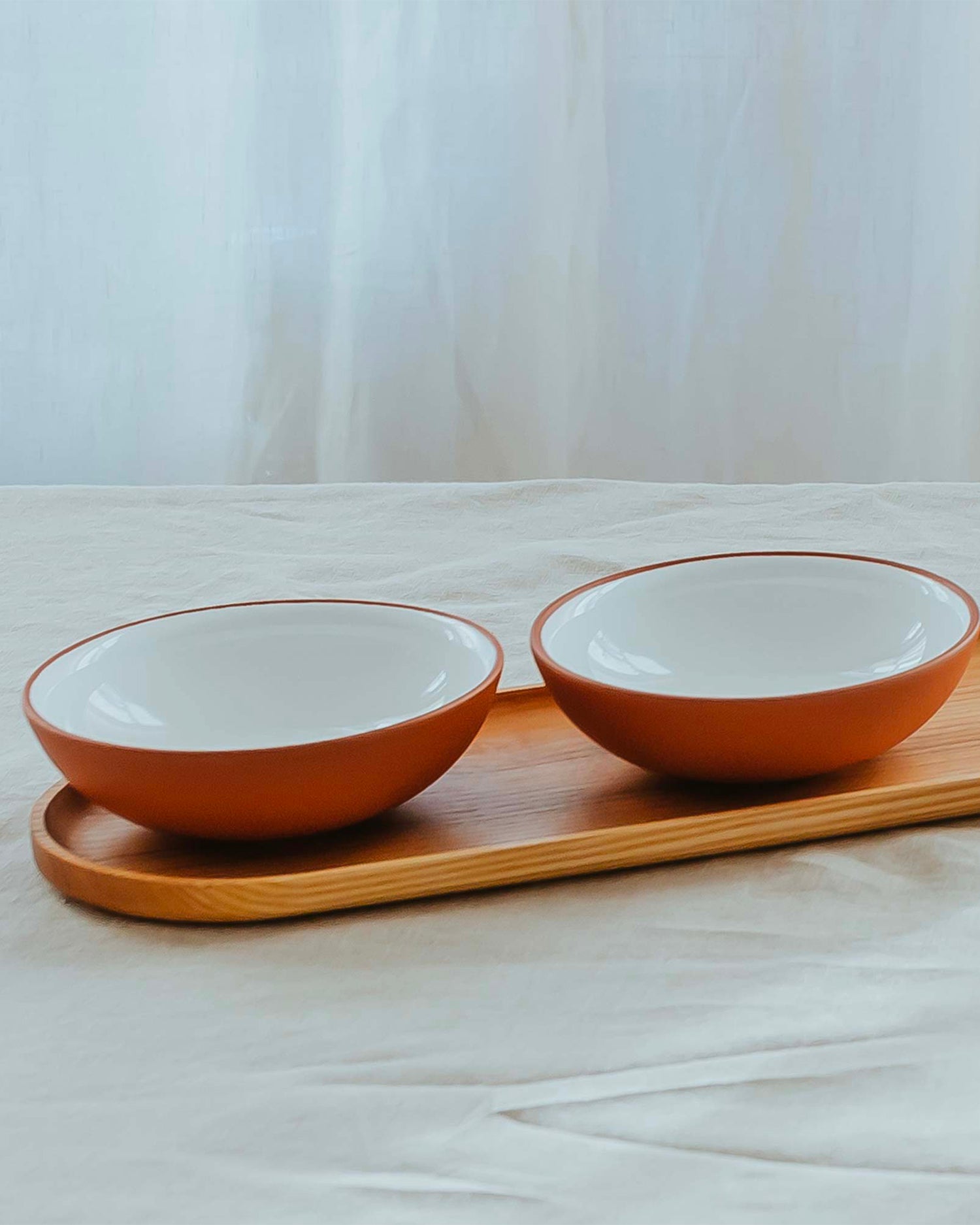 Set 3 bowl in terracotta con vassoio, bianco