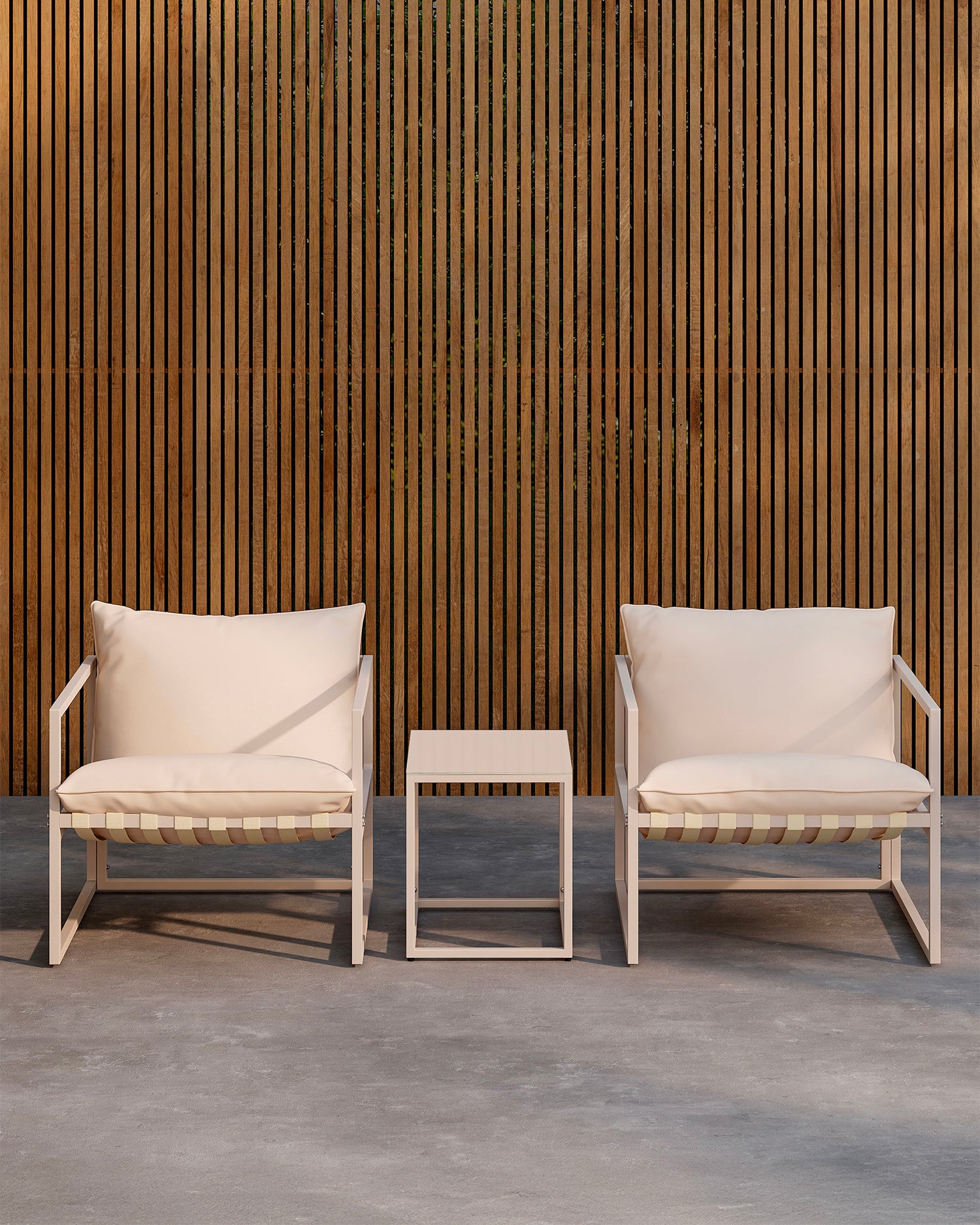 Set 2 poltrone e tavolino da esterno Kass