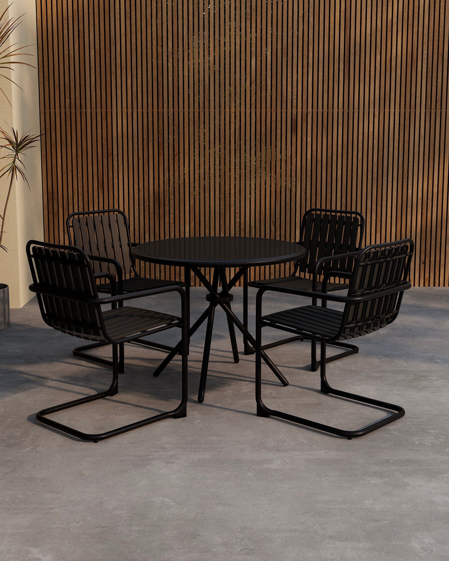 Set 4 sedie e tavolo con top in vetro da esterno Chios