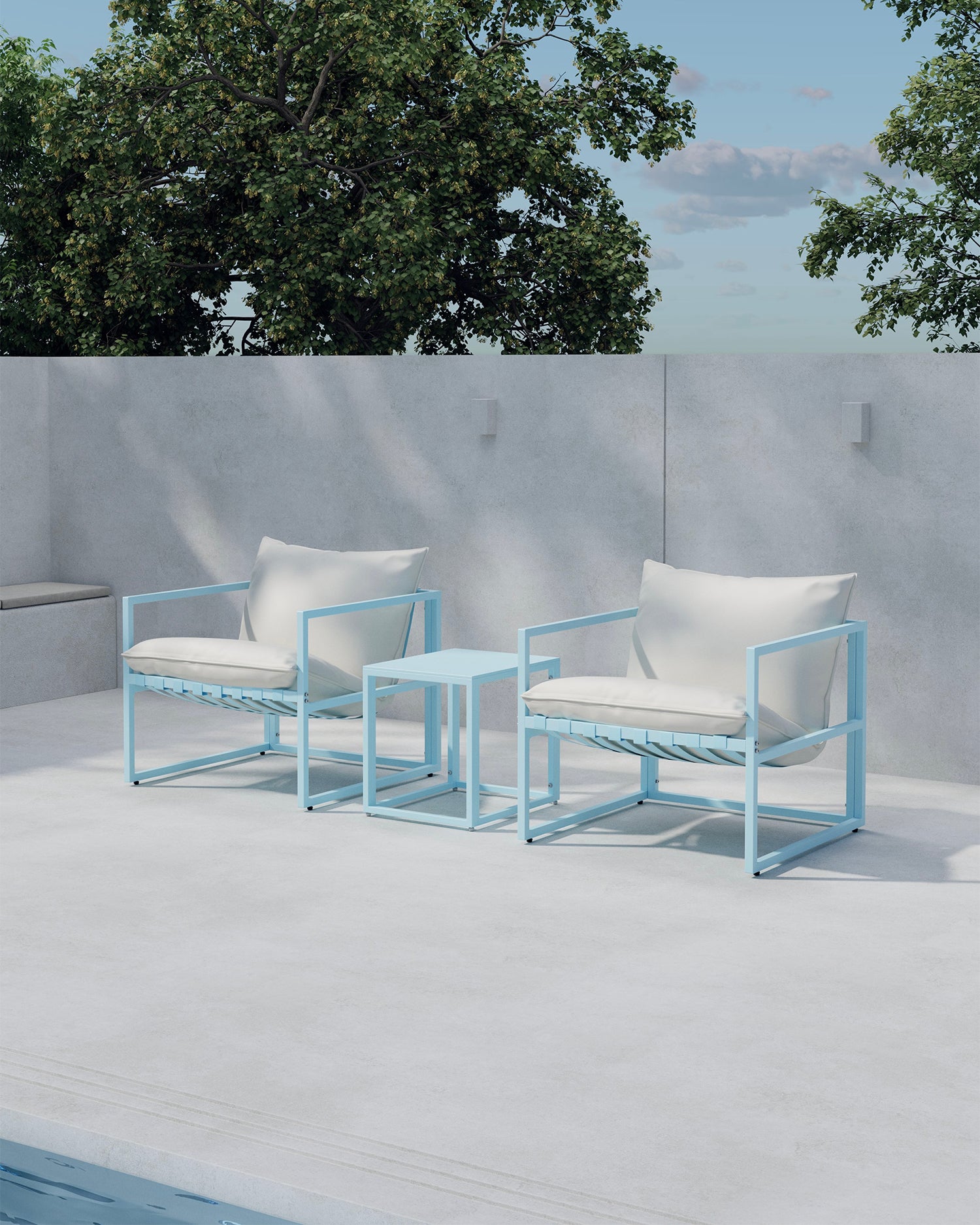 Set 2 poltrone e tavolino da esterno Kass